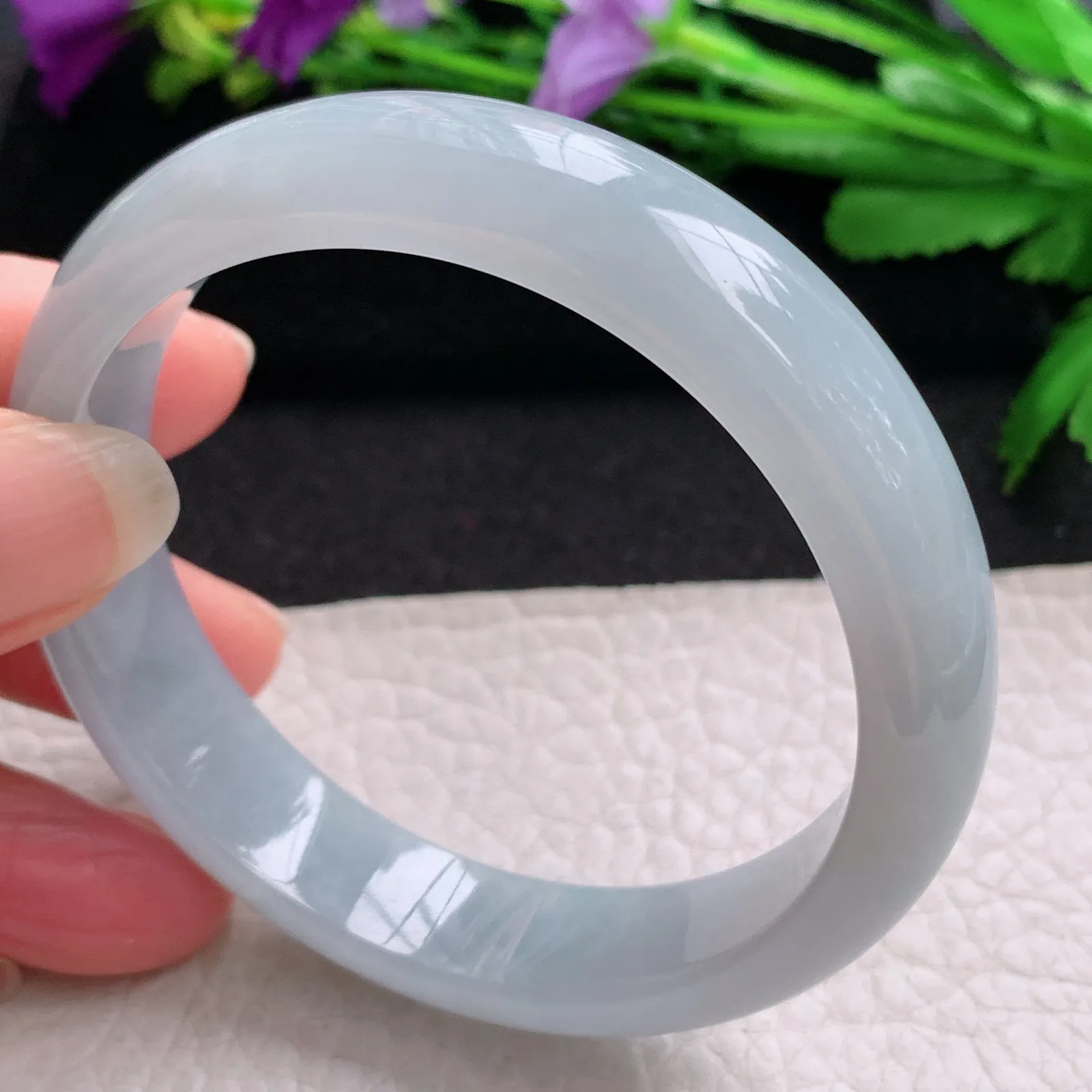 ee实拍56*13*7平安镯 缅甸翡翠精美淡蓝韵宽边玉手镯 玉手环