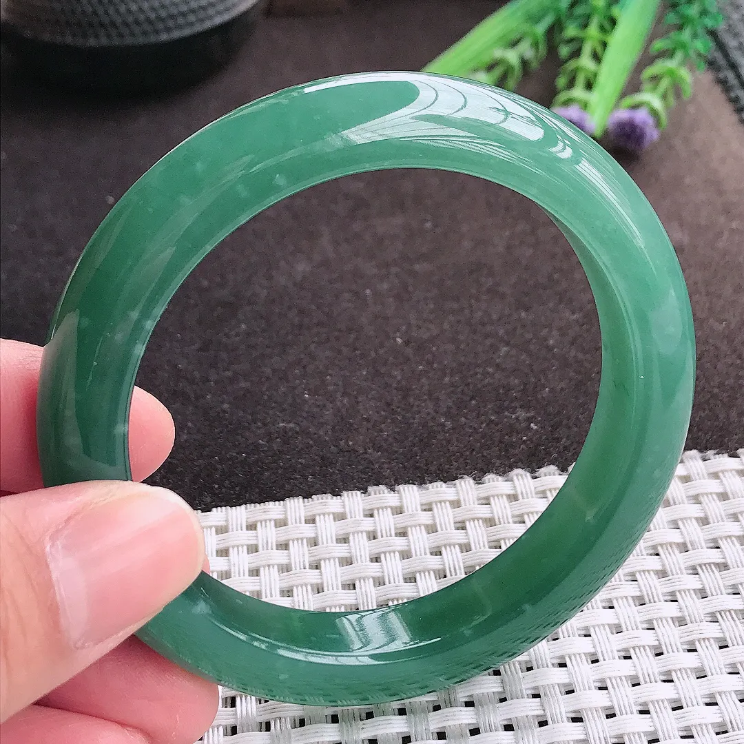 实拍A货翡翠57.8/12/9.2老坑冰胶水灵满色蓝韵手镯宽边翡翠玉镯女款