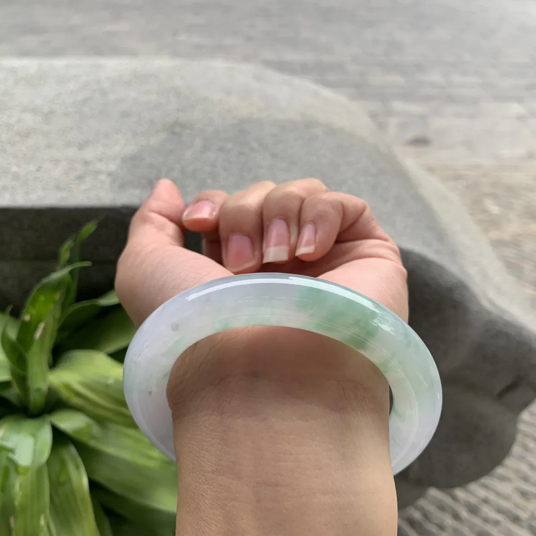 圈口57.7-11.2 【冰飘绿圆条手镯】圆条57 58可戴