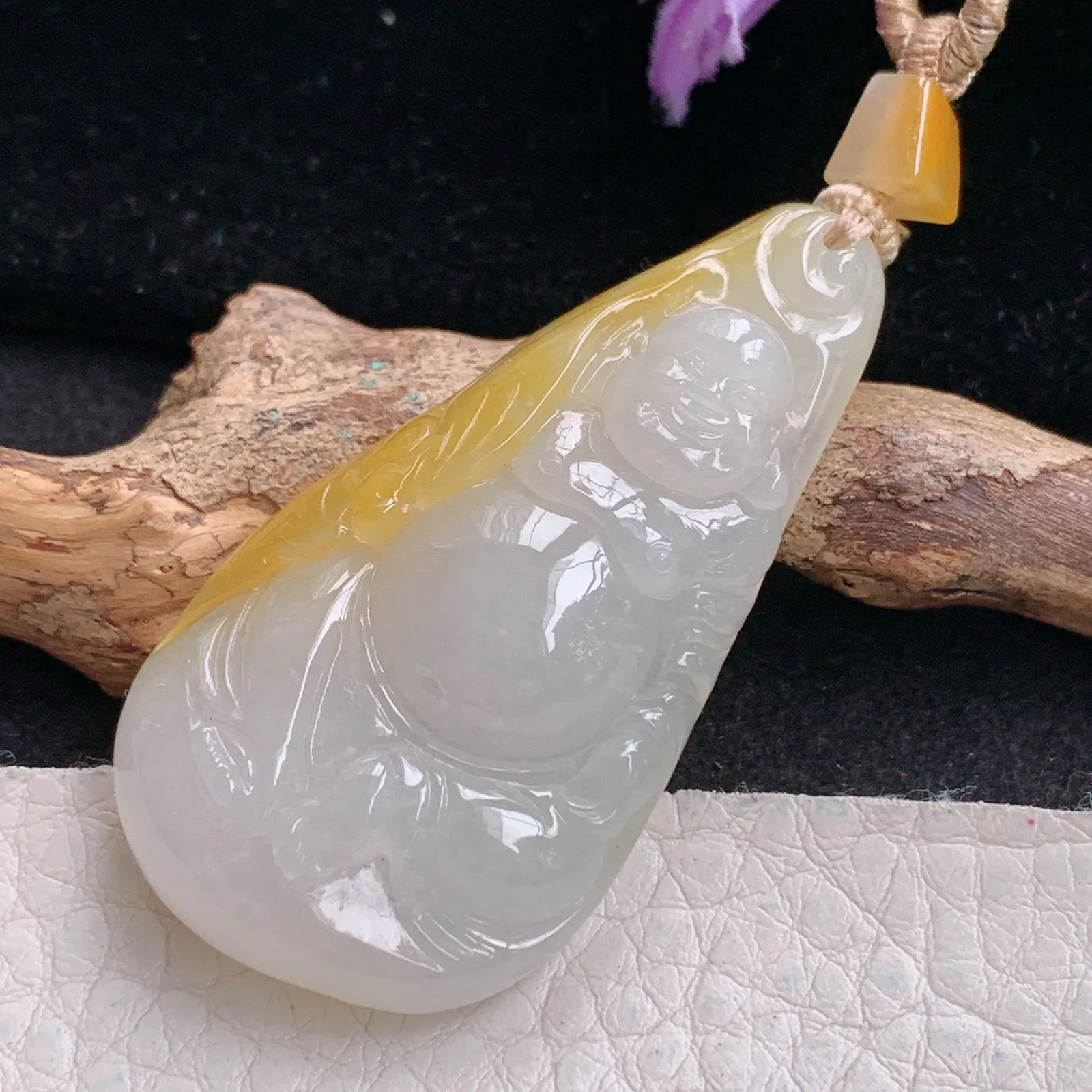 csy实拍48.8*26*9.2缅甸翡翠精雕冰双彩逍遥佛 佛公玉吊坠 玉挂坠