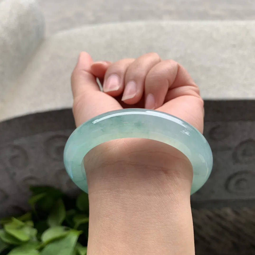 小圈口 53.4-12-9.5【冰种蓝绿正圈手镯】正圈53 54可戴