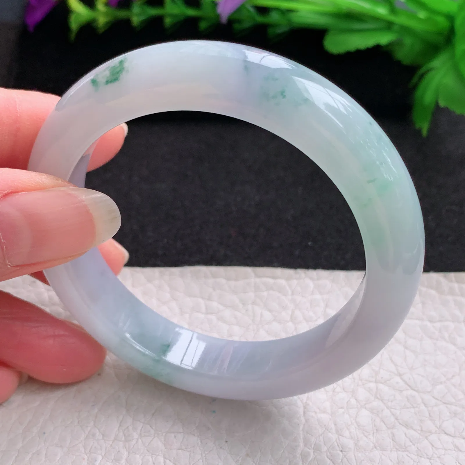 p实拍53.5*12.2*8.8平安镯 缅甸翡翠精美冰胶飘花厚装宽边玉手镯 玉手环