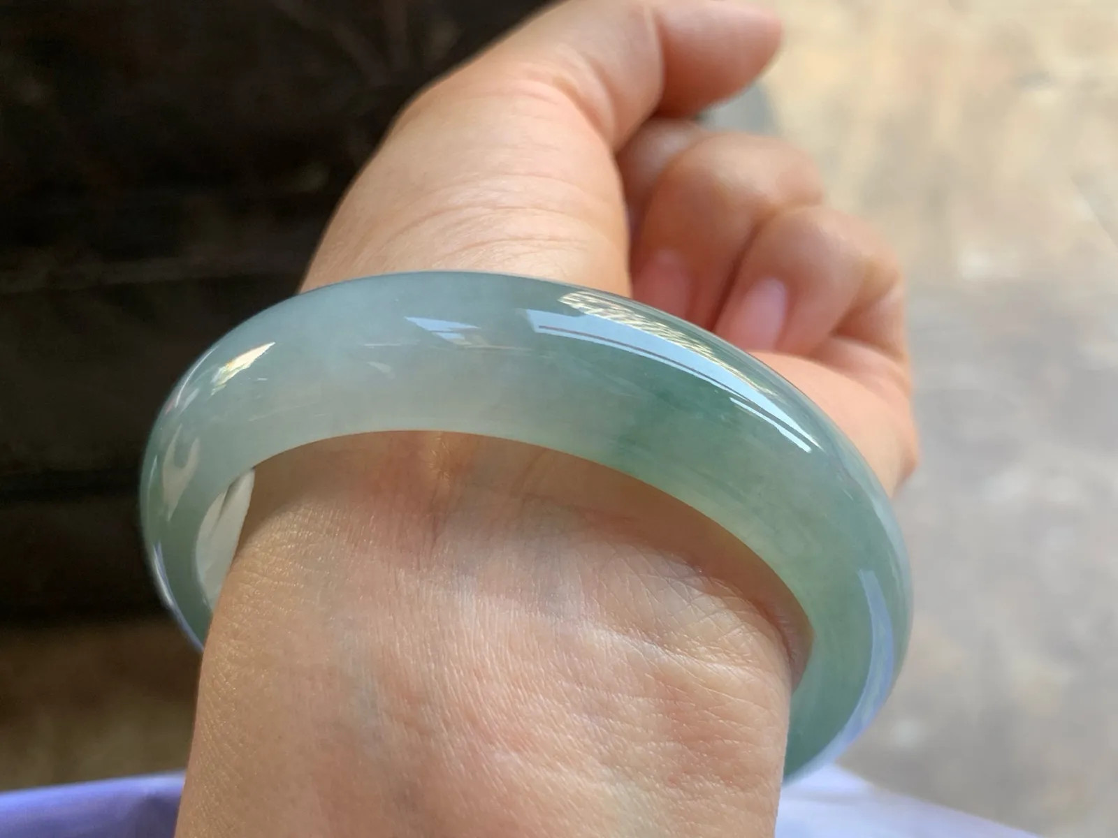 58.5-15.7-7.8mm冰种带底色宽版手镯 冰透莹润 宽版大气