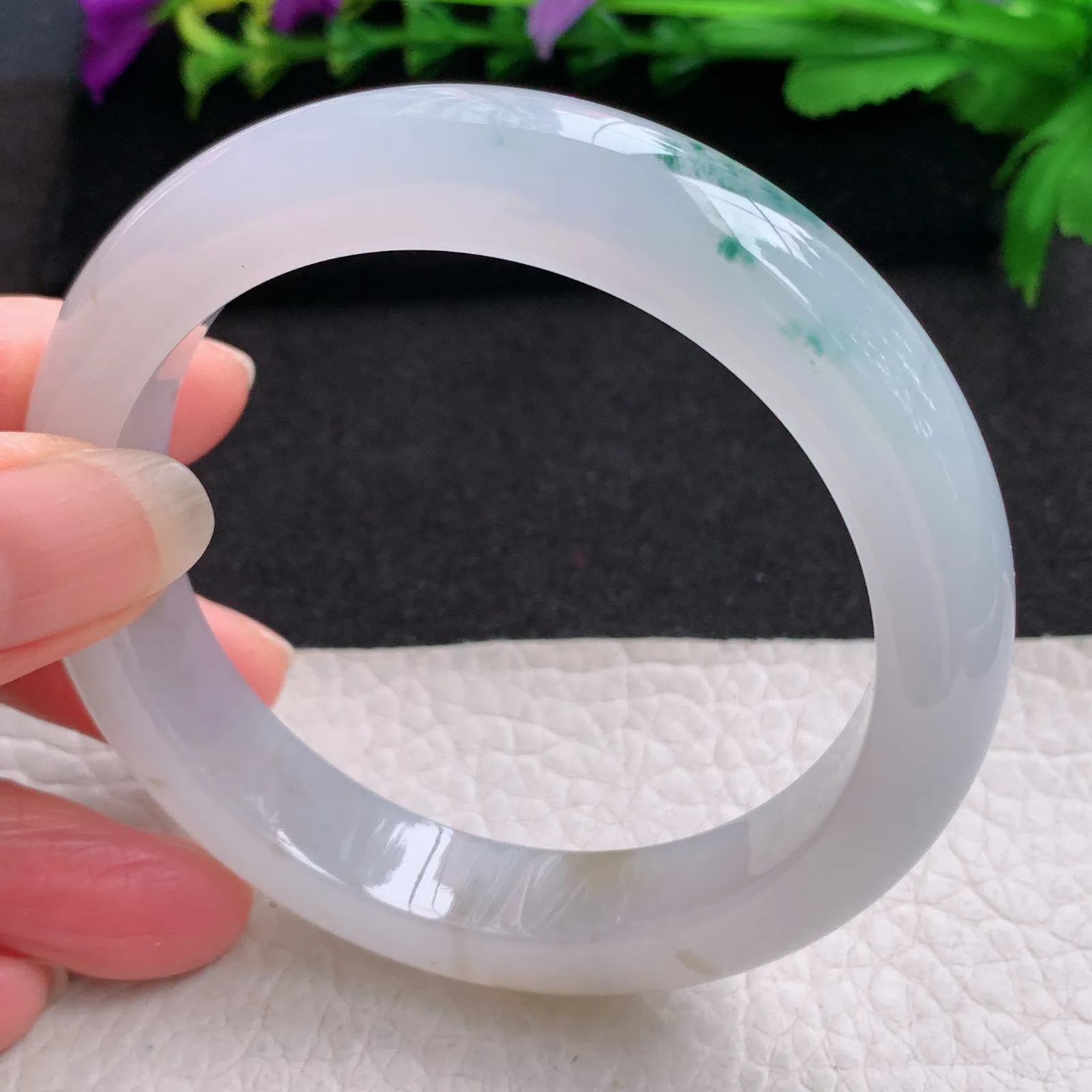 p实拍58.5*12.8*9.2平安镯 缅甸翡翠精美冰飘花厚装宽边玉手镯 玉手环