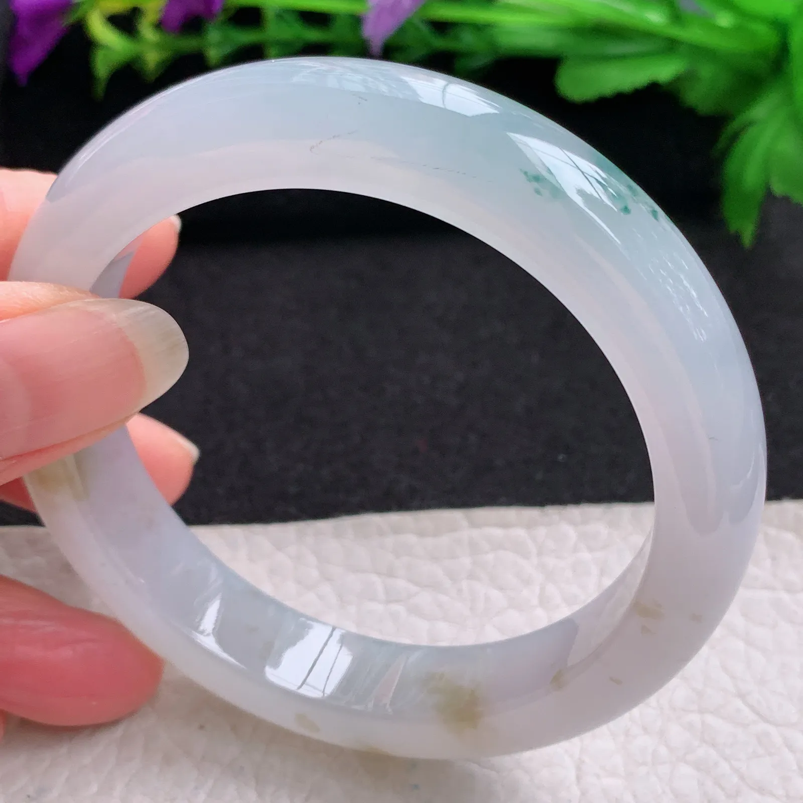 p实拍58.5*12.8*9.2平安镯 缅甸翡翠精美冰飘花厚装宽边玉手镯 玉手环