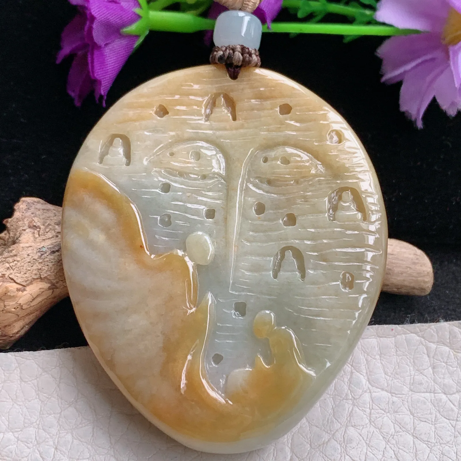 csy实拍59.5*48.8*13.8缅甸翡翠特色巧雕花开见佛 佛祖玉吊坠 玉挂坠