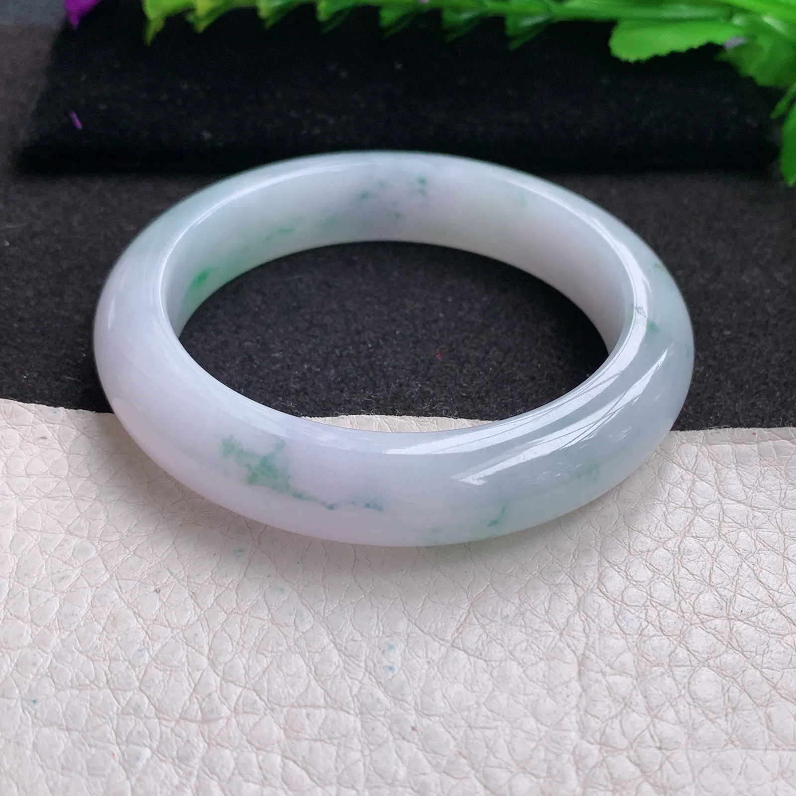 p实拍53.5*12.2*8.8平安镯 缅甸翡翠精美冰胶飘花厚装宽边玉手镯 玉手环