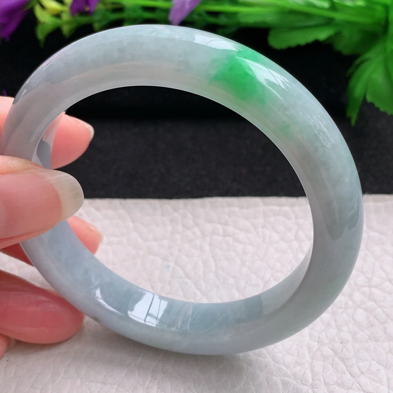 nr实拍57.6*11.8*8.8平安镯 缅甸翡翠精美飘绿厚装宽边玉手镯 玉手环