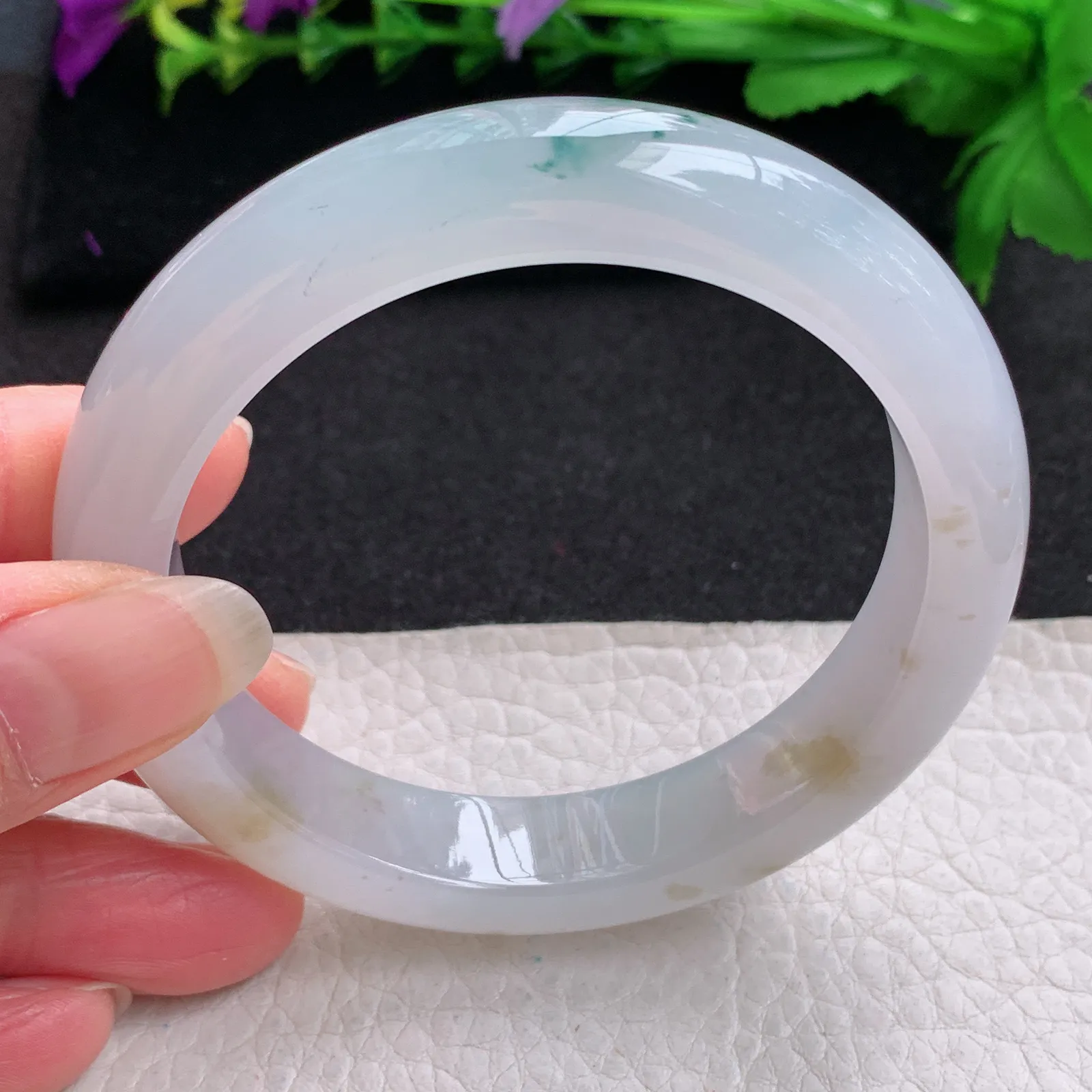 p实拍58.5*12.8*9.2平安镯 缅甸翡翠精美冰飘花厚装宽边玉手镯 玉手环