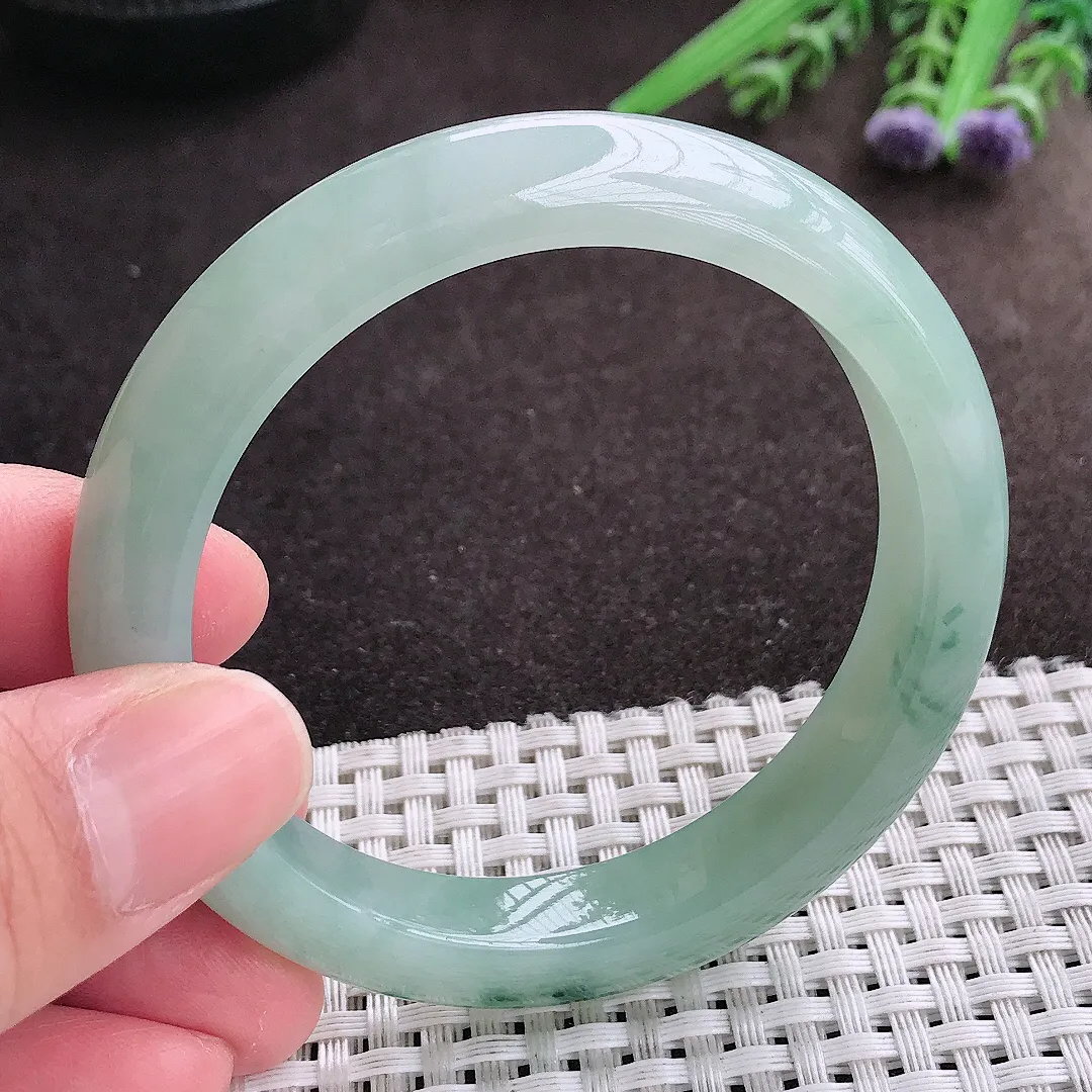 实拍A货翡翠55/10.7/8.5老坑冰胶果冻冰晴飘花手镯宽边翡翠玉镯女款