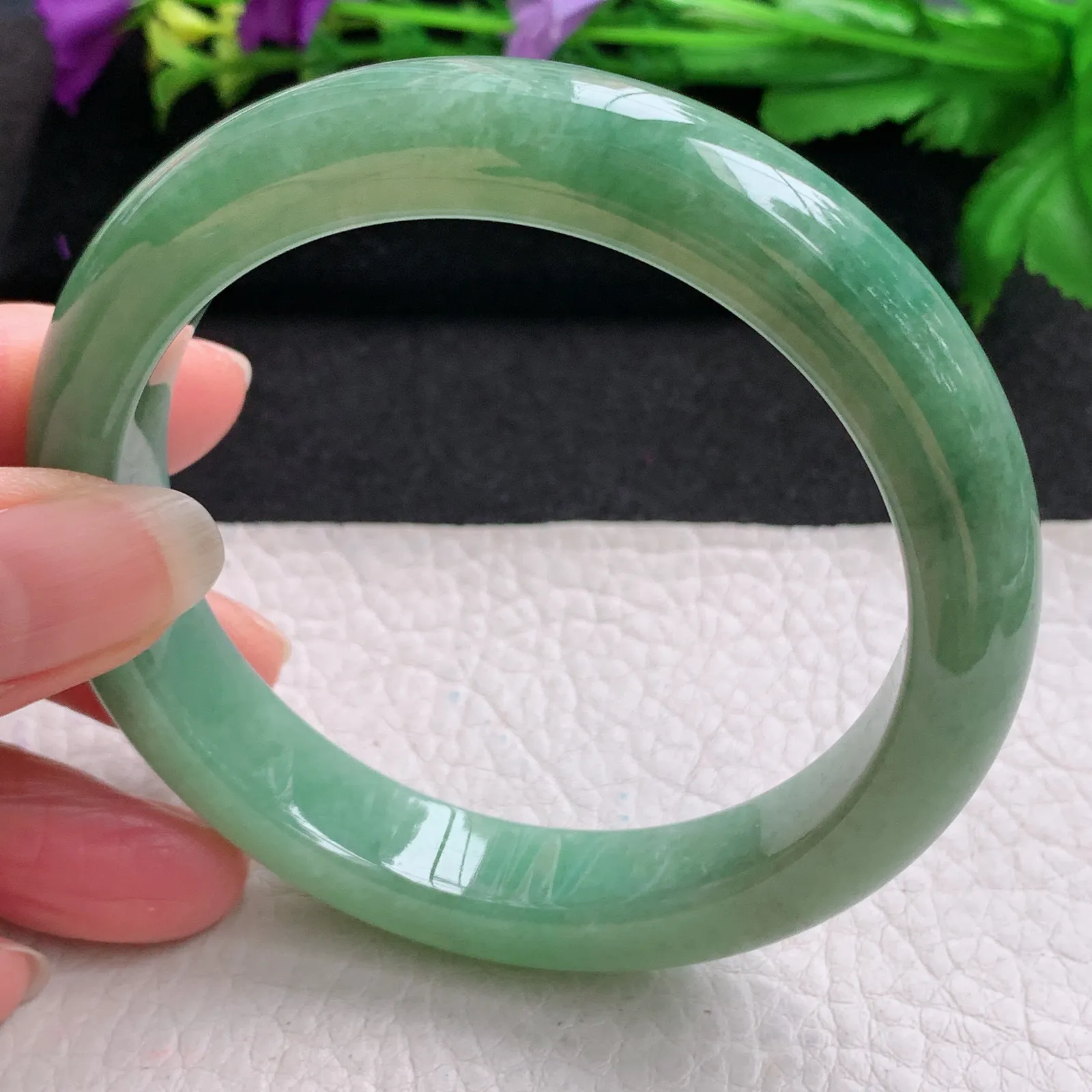 nr大圈口61*12.8*9.2平安镯 缅甸翡翠精美冰油厚装宽边玉手镯 玉手环