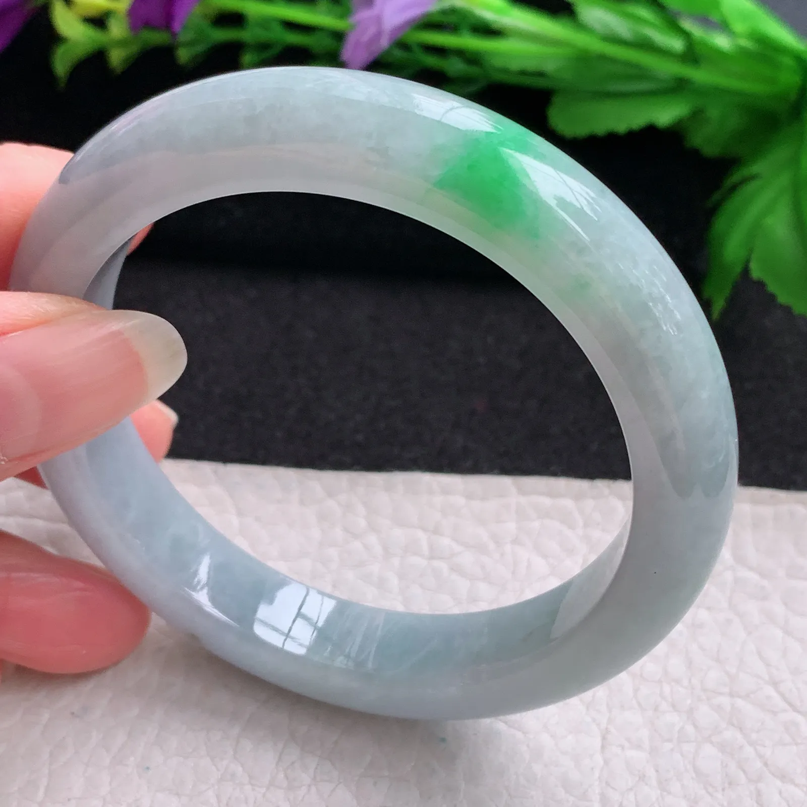 nr实拍57.6*11.8*8.8平安镯 缅甸翡翠精美飘绿厚装宽边玉手镯 玉手环