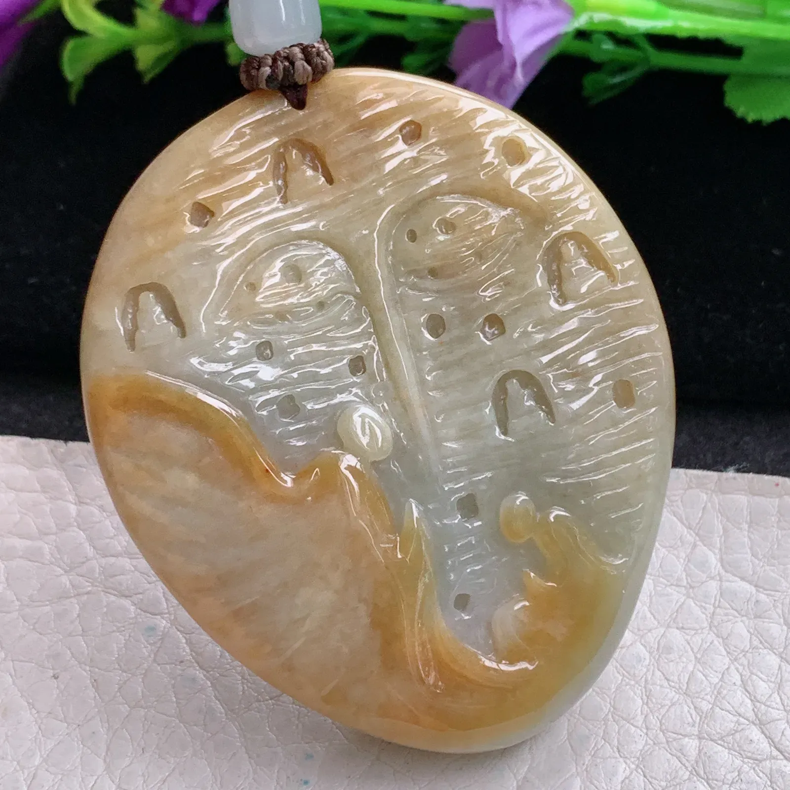 csy实拍59.5*48.8*13.8缅甸翡翠特色巧雕花开见佛 佛祖玉吊坠 玉挂坠