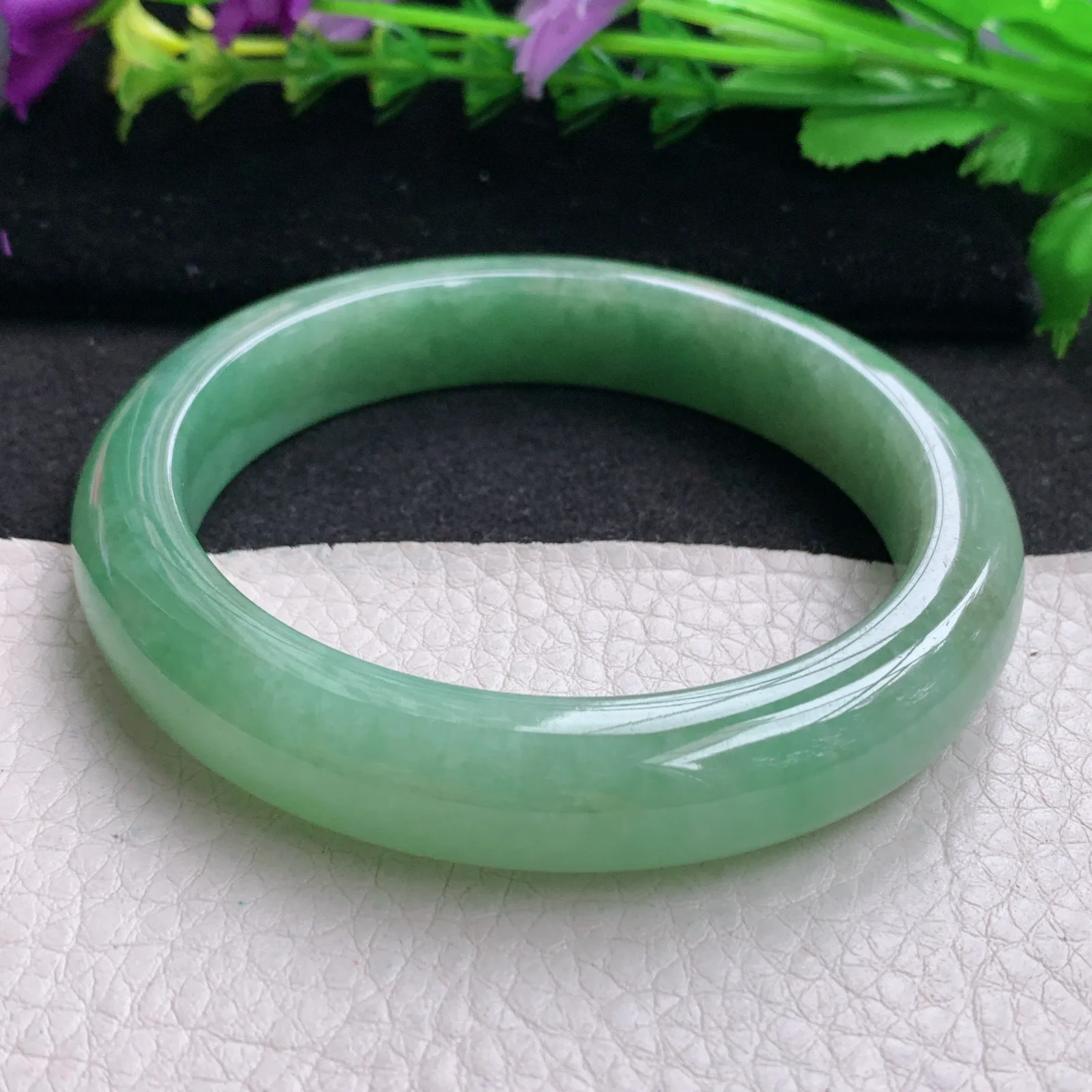 nr大圈口61*12.8*9.2平安镯 缅甸翡翠精美冰油厚装宽边玉手镯 玉手环