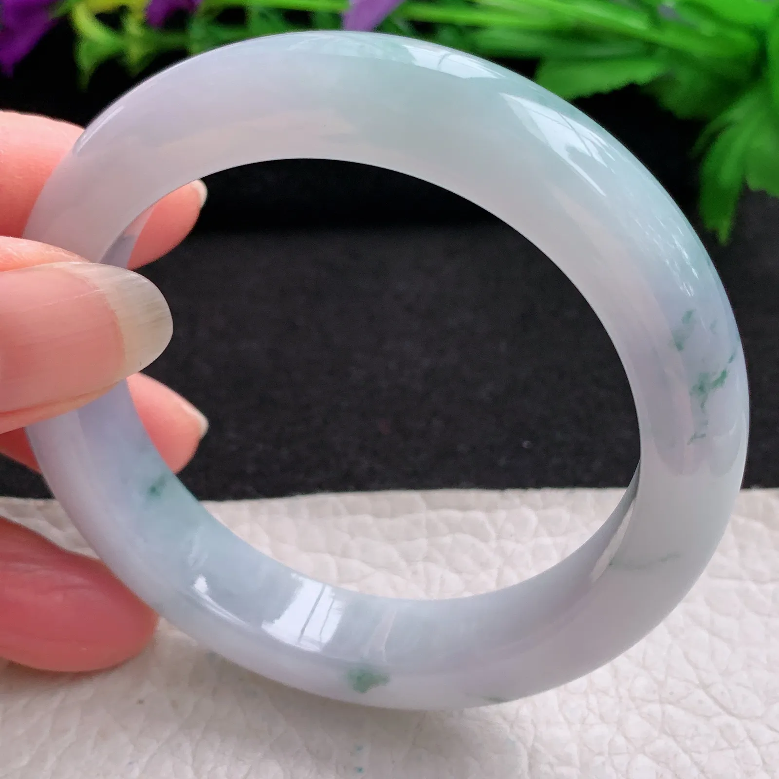 p实拍53.5*12.2*8.8平安镯 缅甸翡翠精美冰胶飘花厚装宽边玉手镯 玉手环