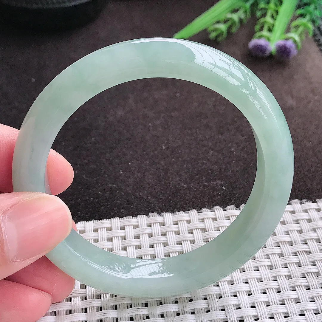 实拍A货翡翠55/10.7/8.5老坑冰胶果冻冰晴飘花手镯宽边翡翠玉镯女款