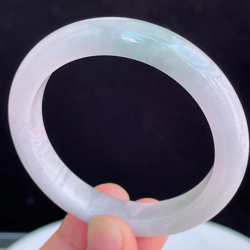 52.8圈好种水玉石天然翡翠A货水润有种有色飘绿手镯44.78g