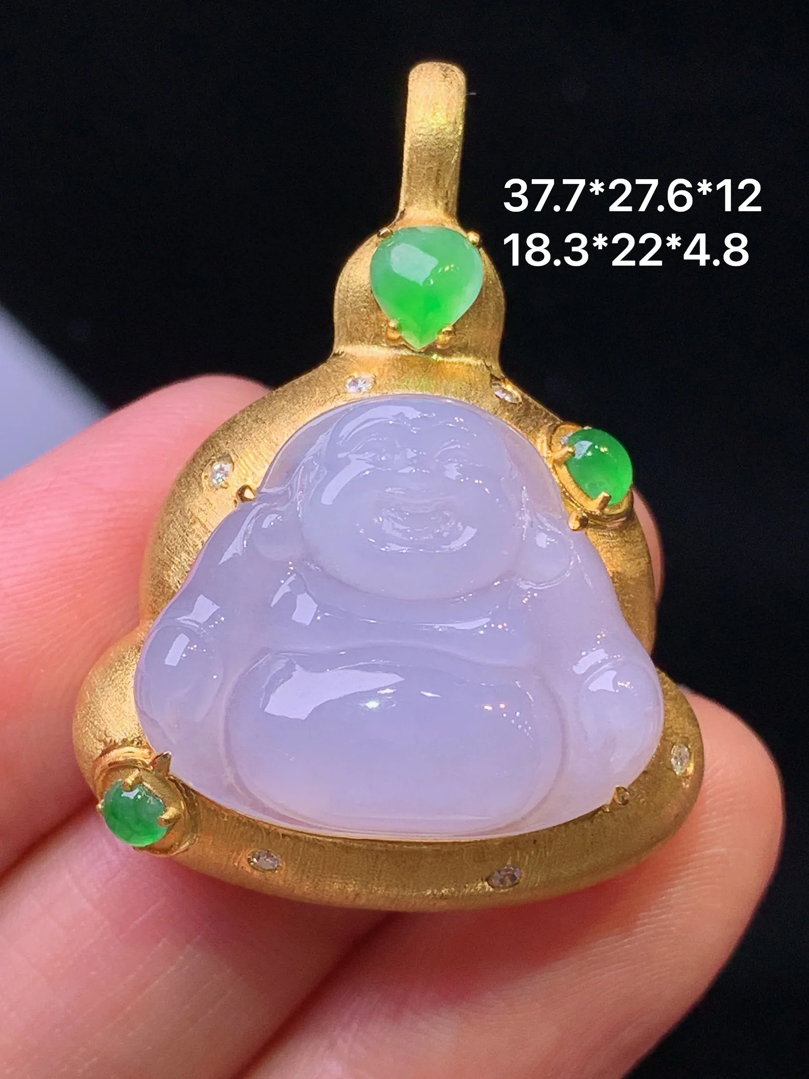 18k金钻镶嵌淡紫罗兰佛公吊坠 玉质细腻 色泽清新艳丽 整体尺寸37.7*27.6*12