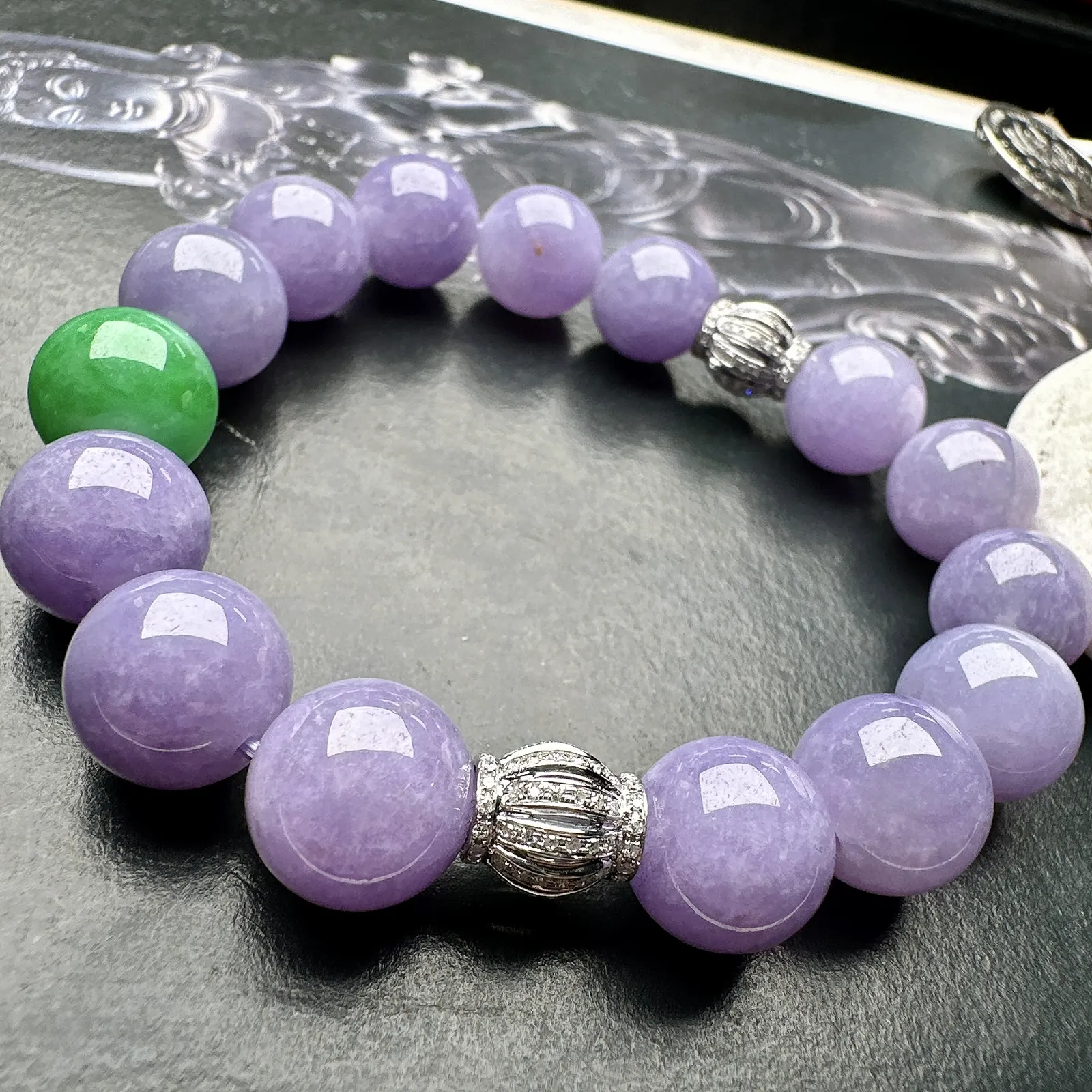 【冰种紫圆珠手串】种地上乘，冰感十足，通透起光，饱满圆润，直径11.4-11.8之间