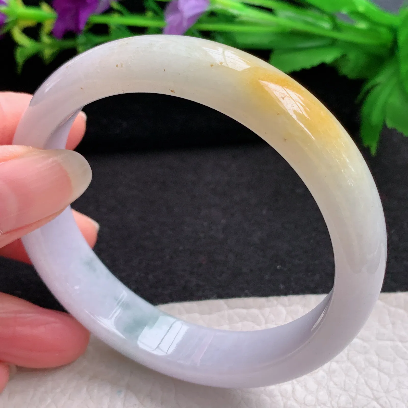 jx大圈口60*13.6*7.4平安镯 缅甸翡翠精美双彩宽边玉手镯 玉手环