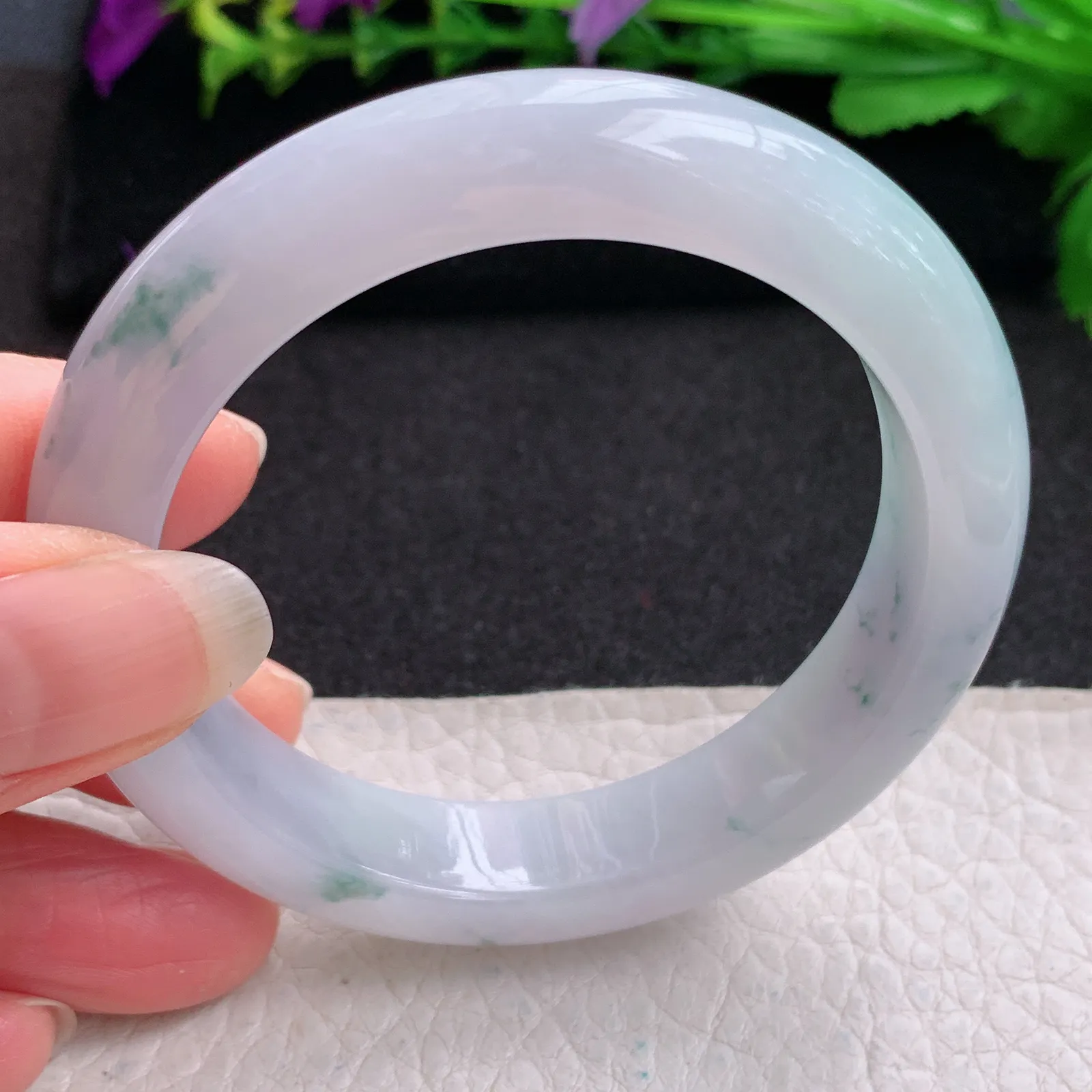 p实拍53.5*12.2*8.8平安镯 缅甸翡翠精美冰胶飘花厚装宽边玉手镯 玉手环