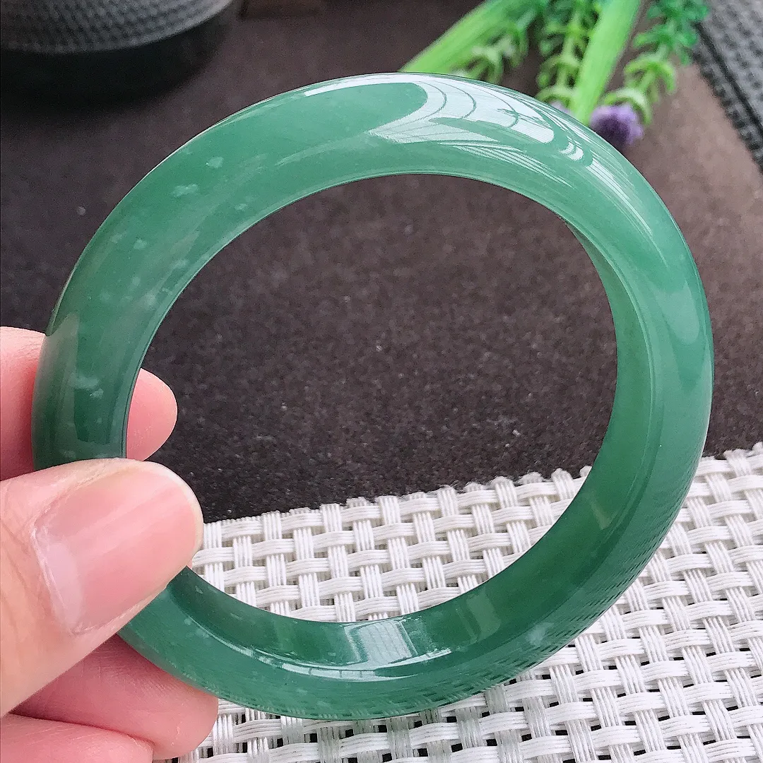 实拍A货翡翠57.8/12/9.2老坑冰胶水灵满色蓝韵手镯宽边翡翠玉镯女款