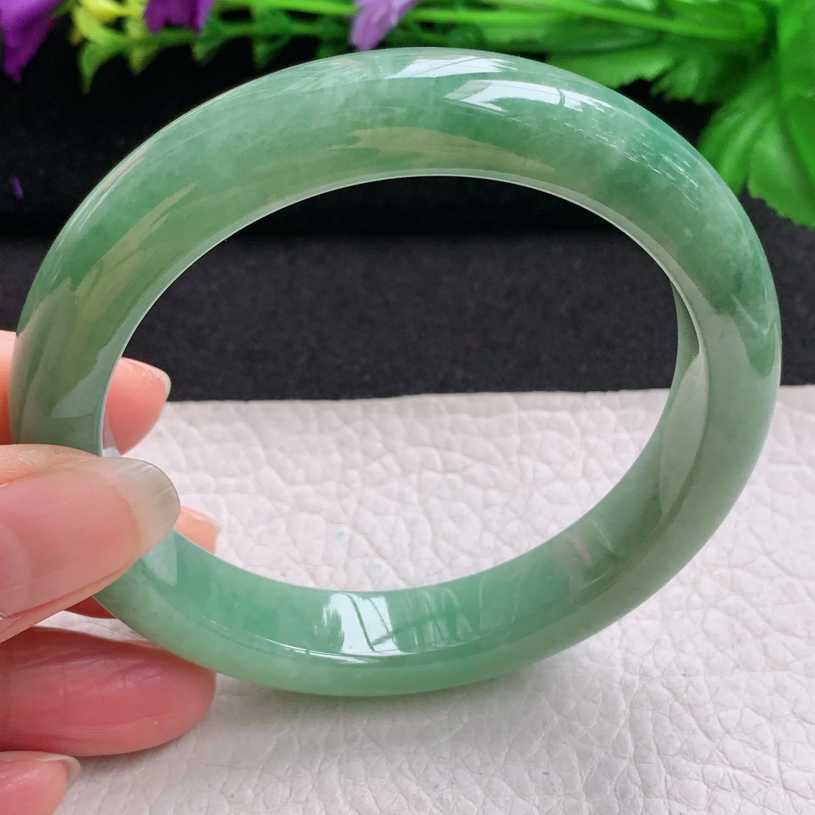 nr大圈口61*12.8*9.2平安镯 缅甸翡翠精美冰油厚装宽边玉手镯 玉手环
