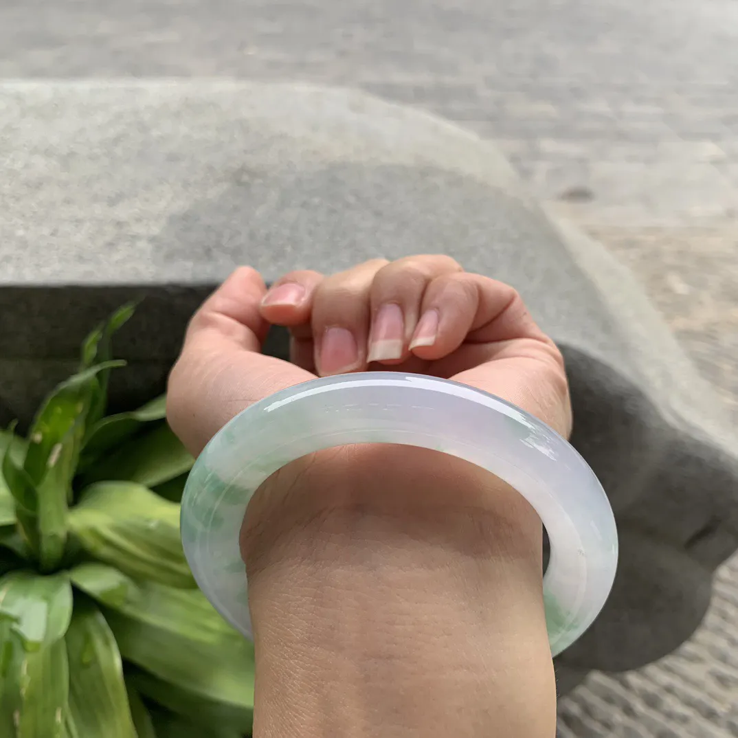 圈口57.7-11.2 【冰飘绿圆条手镯】圆条57 58可戴