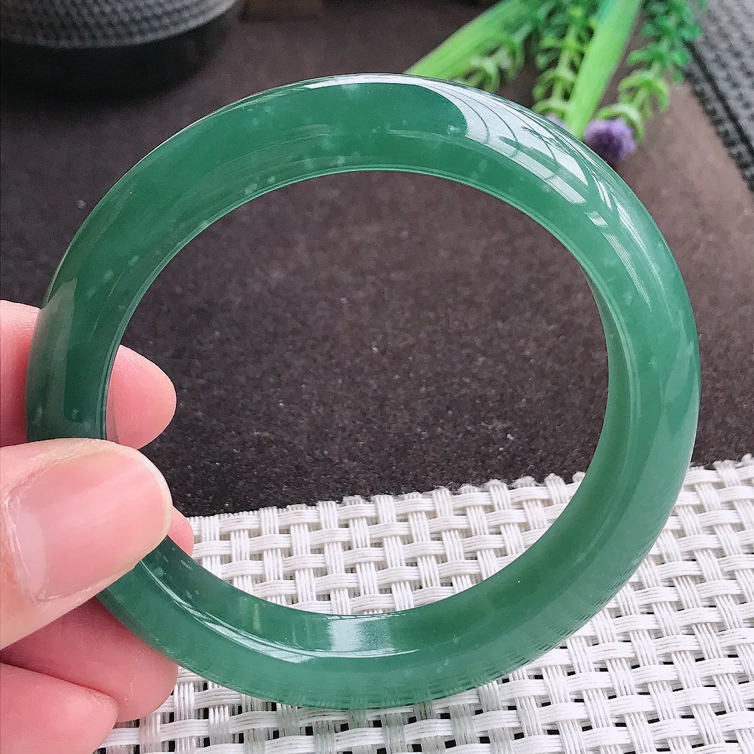 实拍A货翡翠57.8/12/9.2老坑冰胶水灵满色蓝韵手镯宽边翡翠玉镯女款