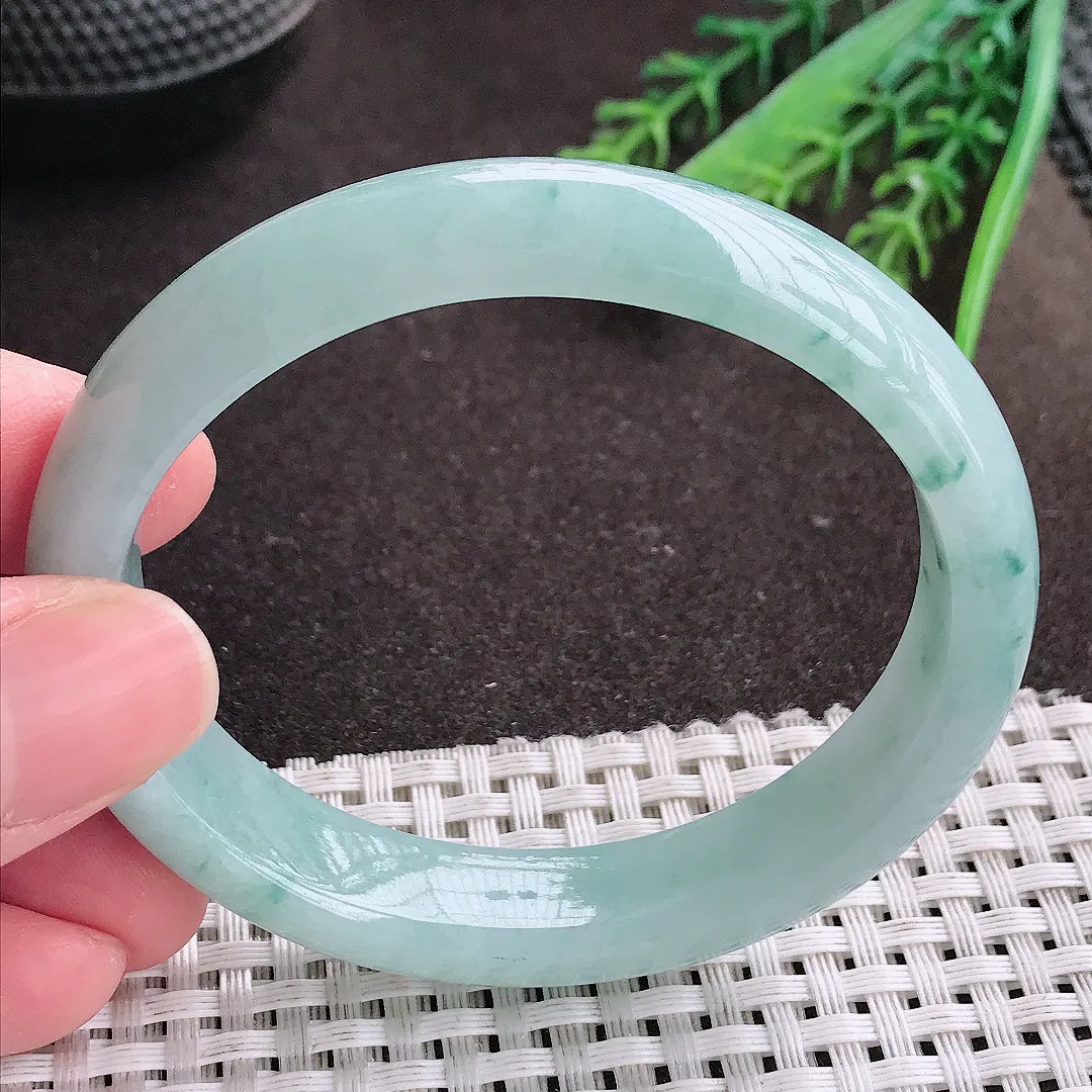 实拍A货翡翠57/50/12.9/7.8老坑秀气温润飘花贵妃手镯宽边翡翠玉镯