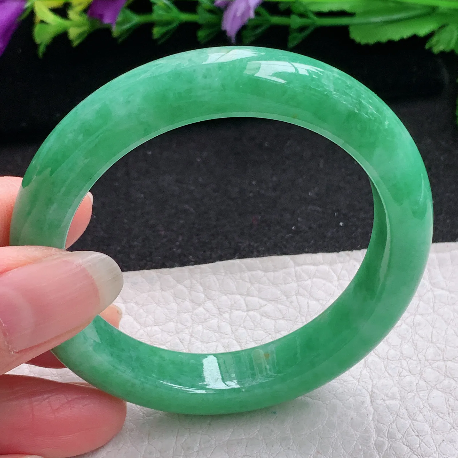 yh小圈口53*11.6*8.8平安镯 缅甸翡翠精美满绿厚装宽边玉手镯 玉手环