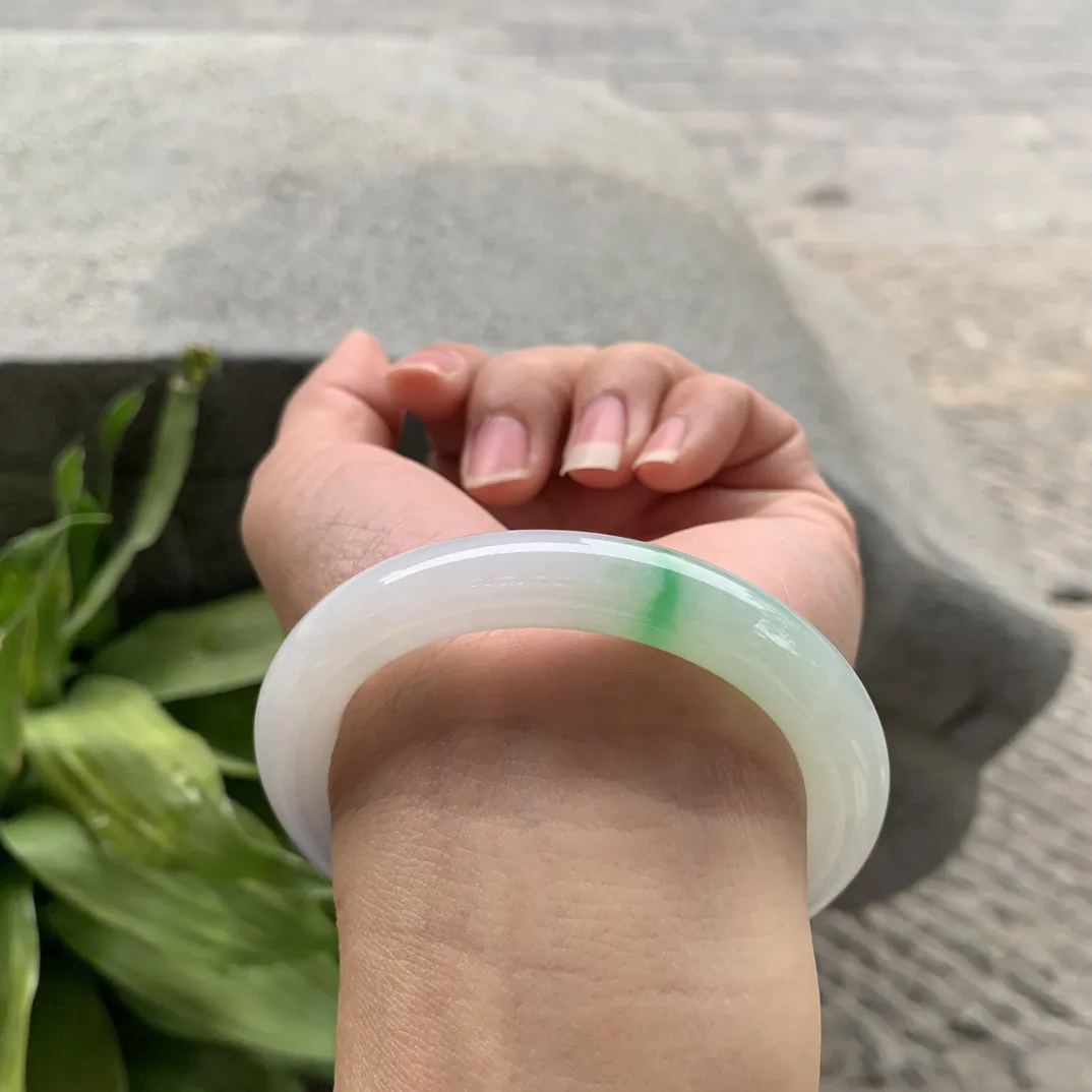 小圈口53.8-9.8 【飘阳绿圆条手镯】圆条53 54可戴