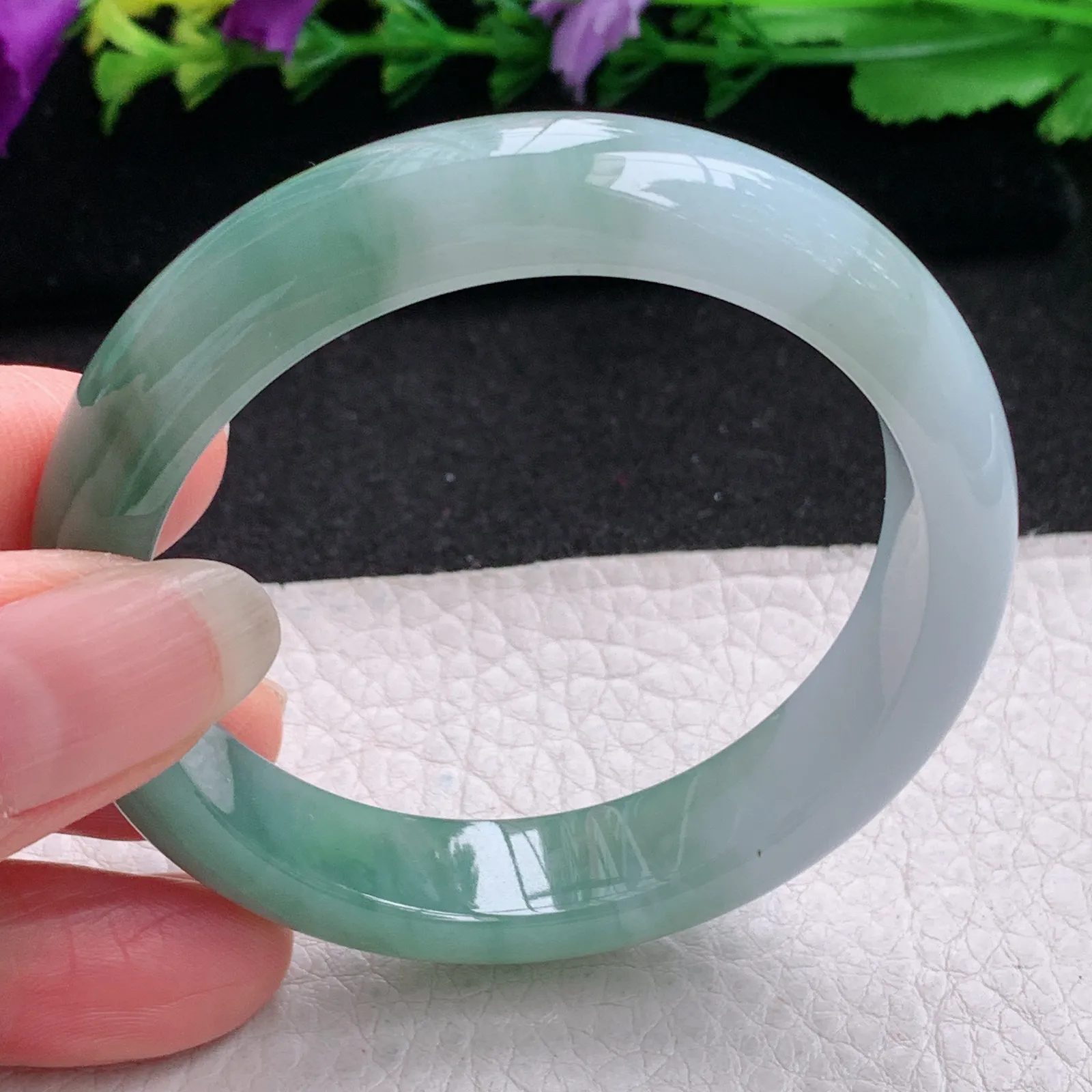 z小圈口51*11.8*7.5平安镯 缅甸翡翠精美半山水宽边玉手镯 玉手环