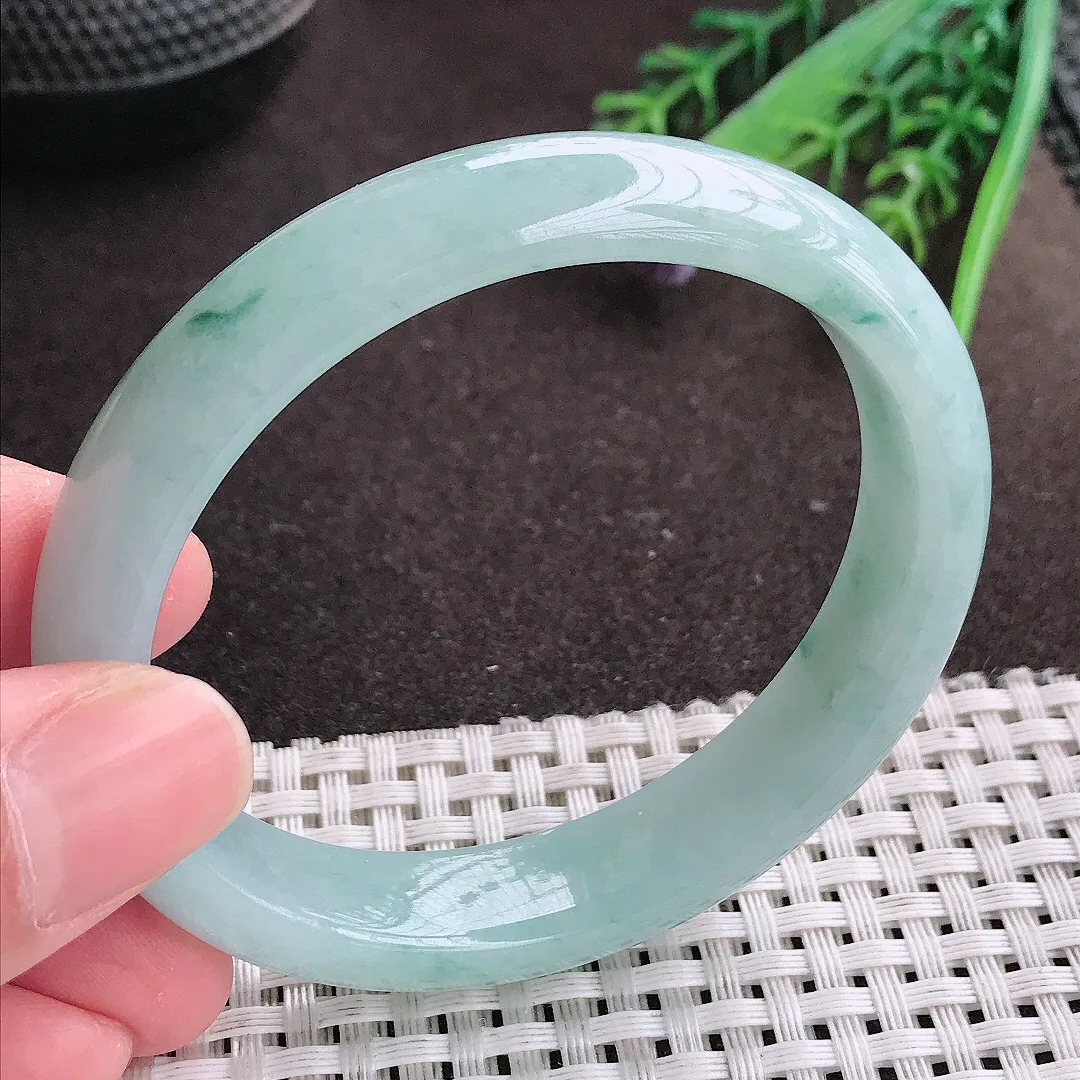 实拍A货翡翠57/50/12.9/7.8老坑秀气温润飘花贵妃手镯宽边翡翠玉镯