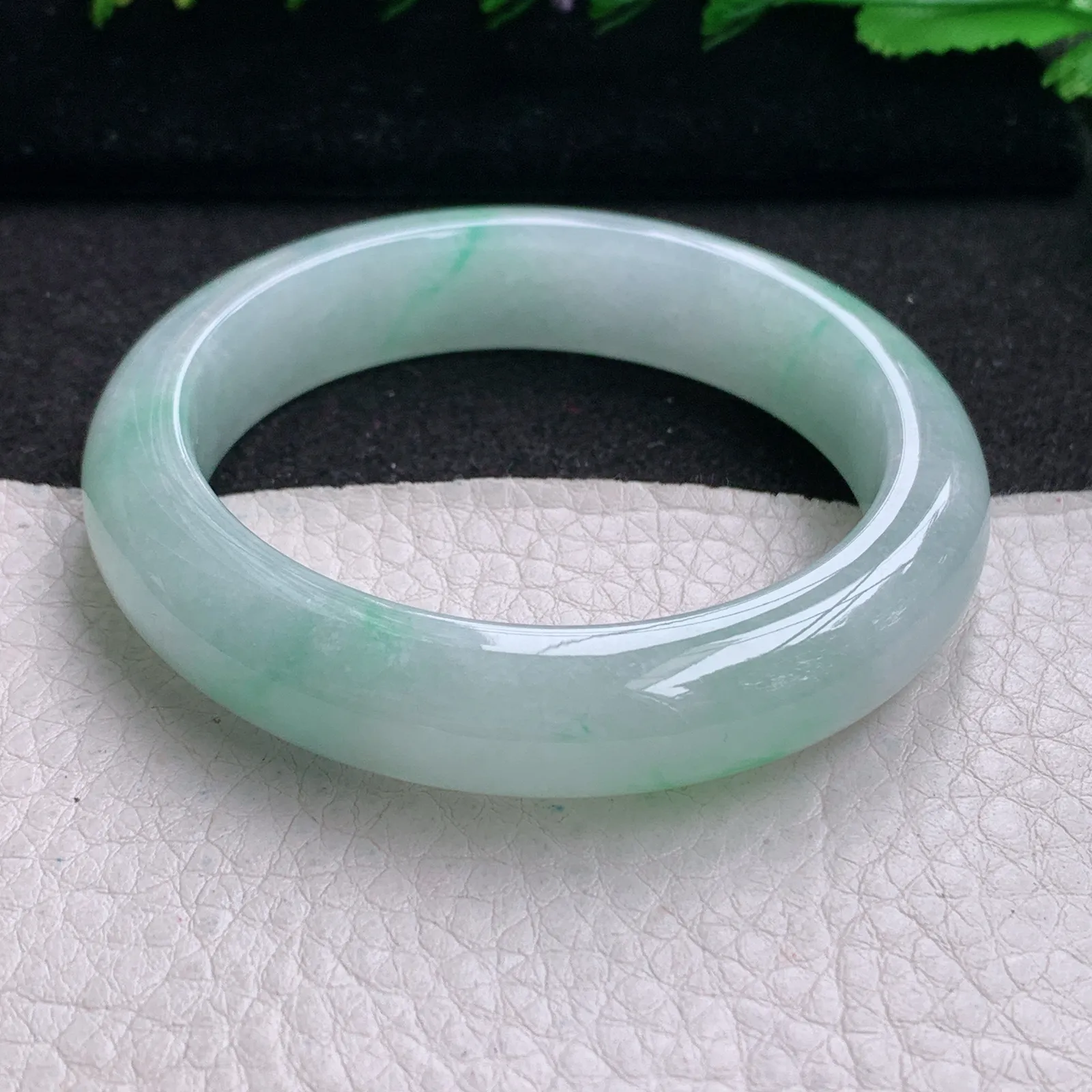 z小圈口52*12.5*8.5平安镯 缅甸翡翠精美冰飘花清爽宽边玉手镯 玉手环