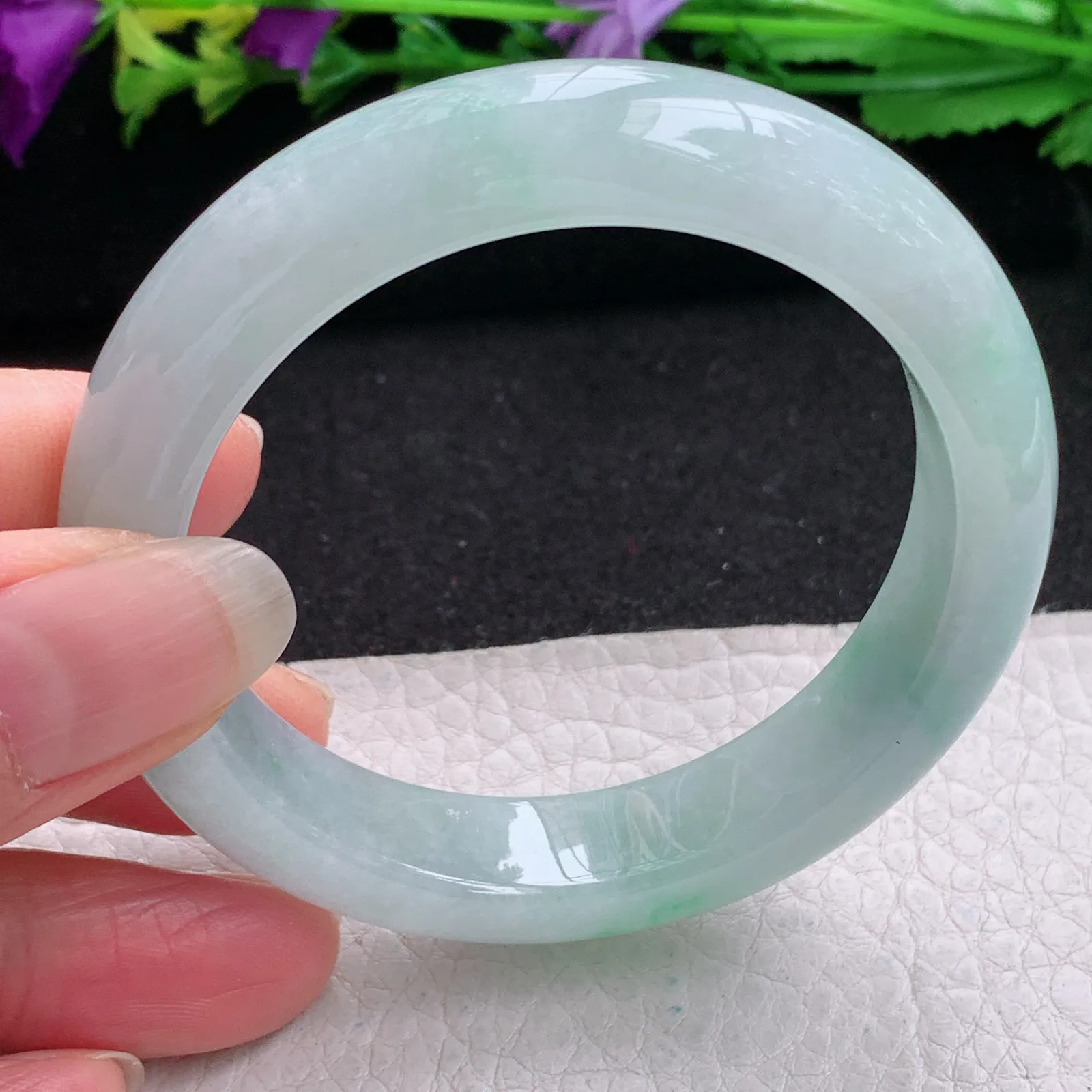 z小圈口52*12.5*8.5平安镯 缅甸翡翠精美冰飘花清爽宽边玉手镯 玉手环