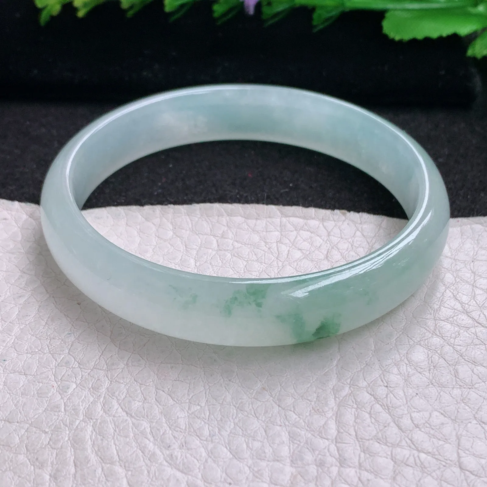 js实拍58.5*12*6.3平安镯 缅甸翡翠精美冰飘花宽边玉手镯 玉手环