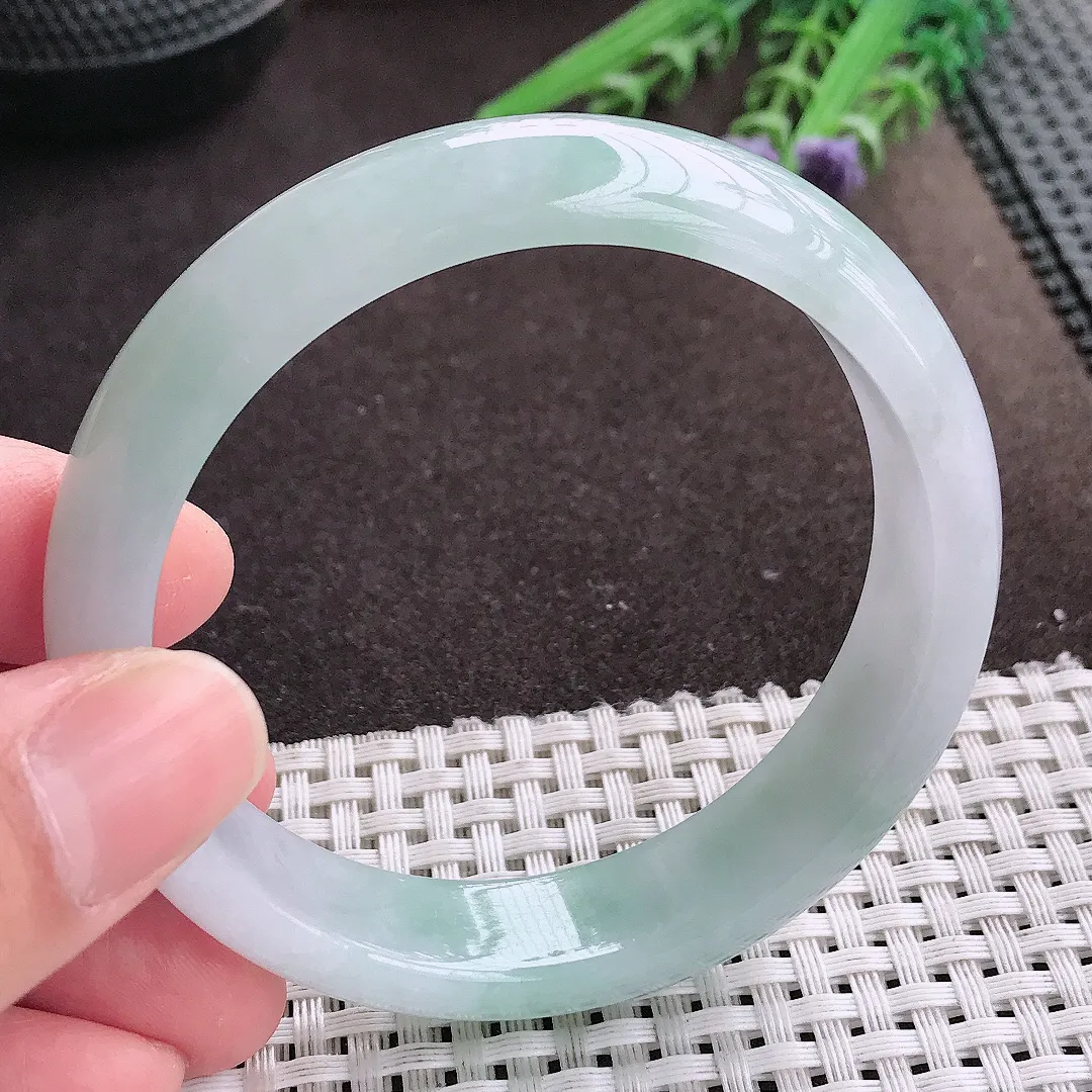 实拍A货翡翠57.8/14/7.5老坑冰润起胶冰晴手镯宽边翡翠玉镯