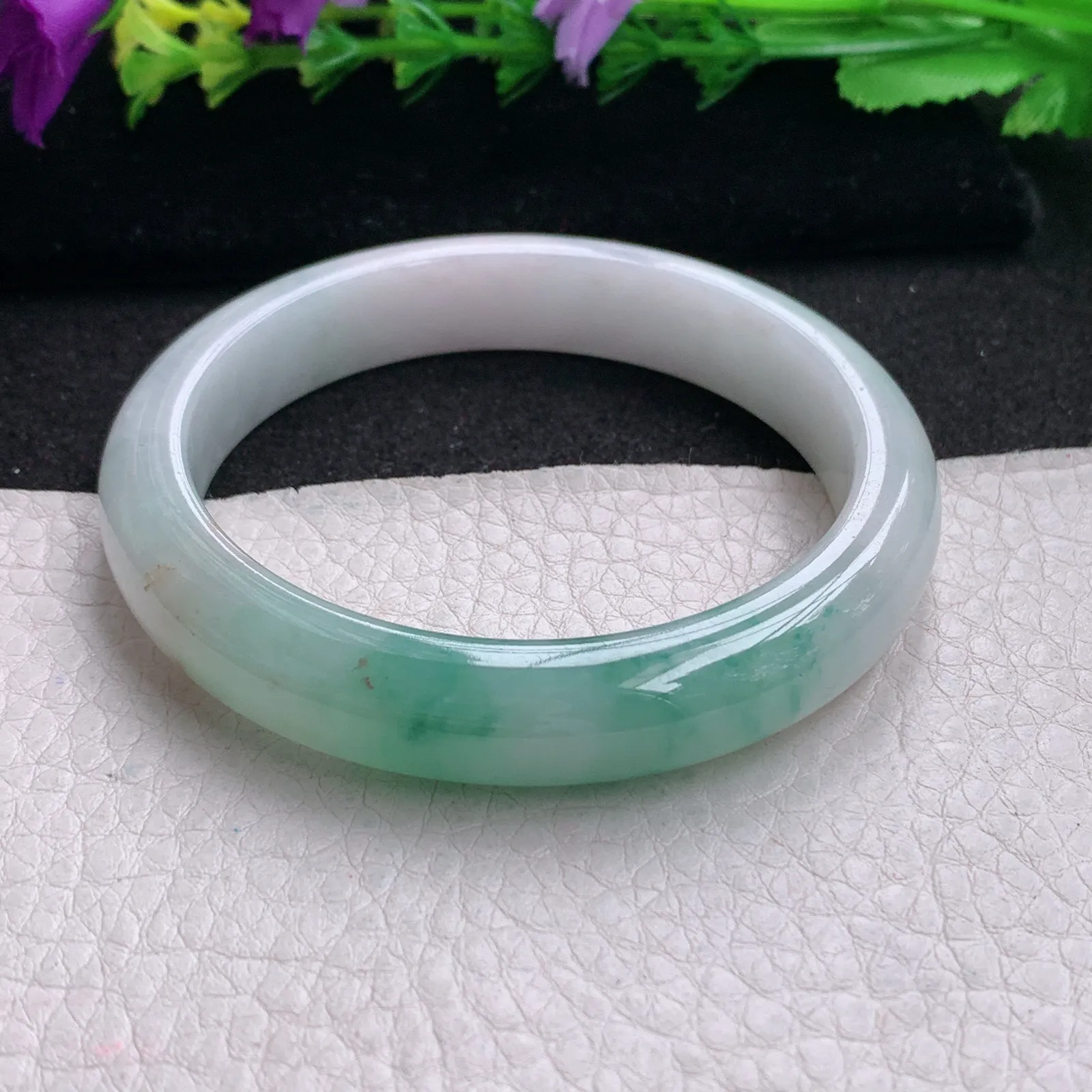 nr实拍55.5*11.5*8平安镯 缅甸翡翠精美飘花水润宽边玉手镯 玉手环