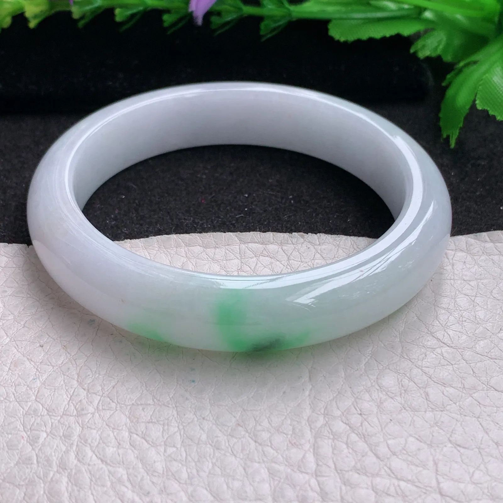 z实拍58.5*12.8*8.8平安镯 缅甸翡翠精飘绿水润宽边玉手镯 玉手环