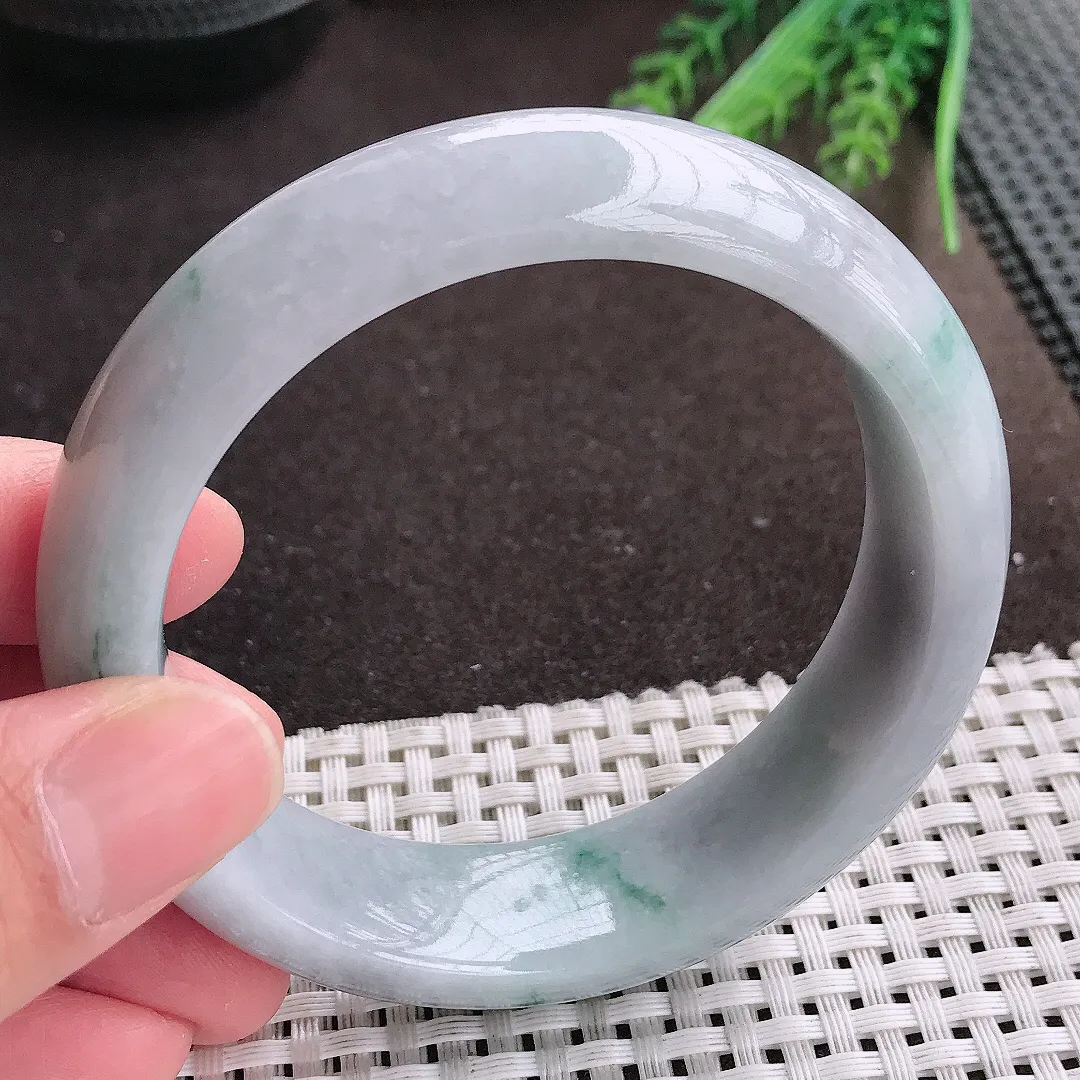 实拍A货翡翠59/17.3/9轮胎镯老坑温润飘花手镯宽边翡翠玉镯