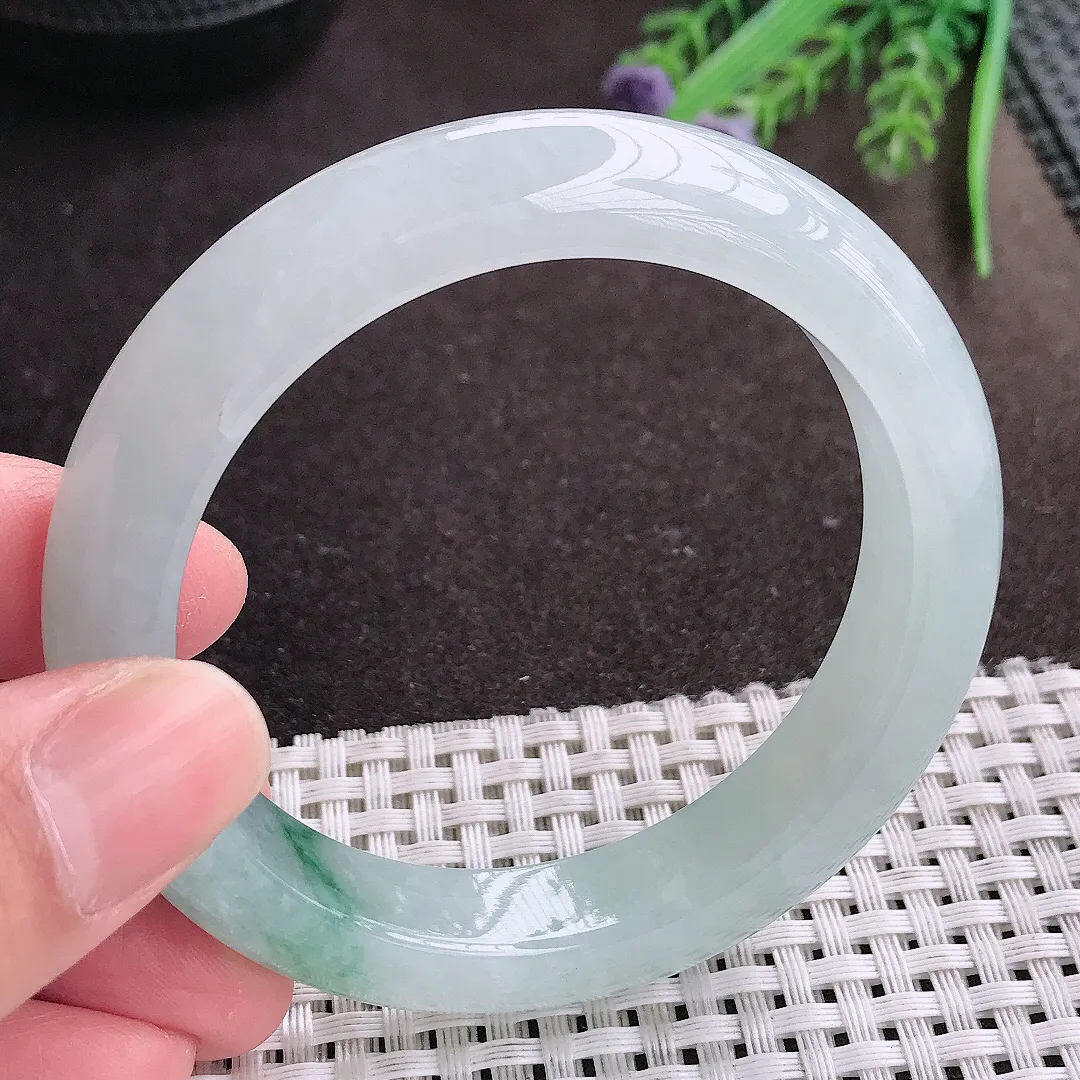 实拍A货翡翠58/11.8/9老坑冰胶果冻水灵飘花手镯宽边翡翠玉镯