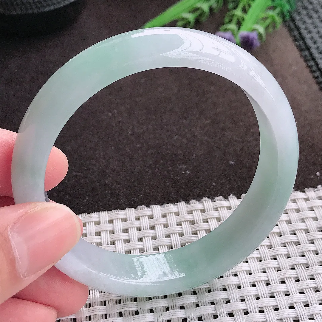 实拍A货翡翠57.8/14/7.5老坑冰润起胶冰晴手镯宽边翡翠玉镯