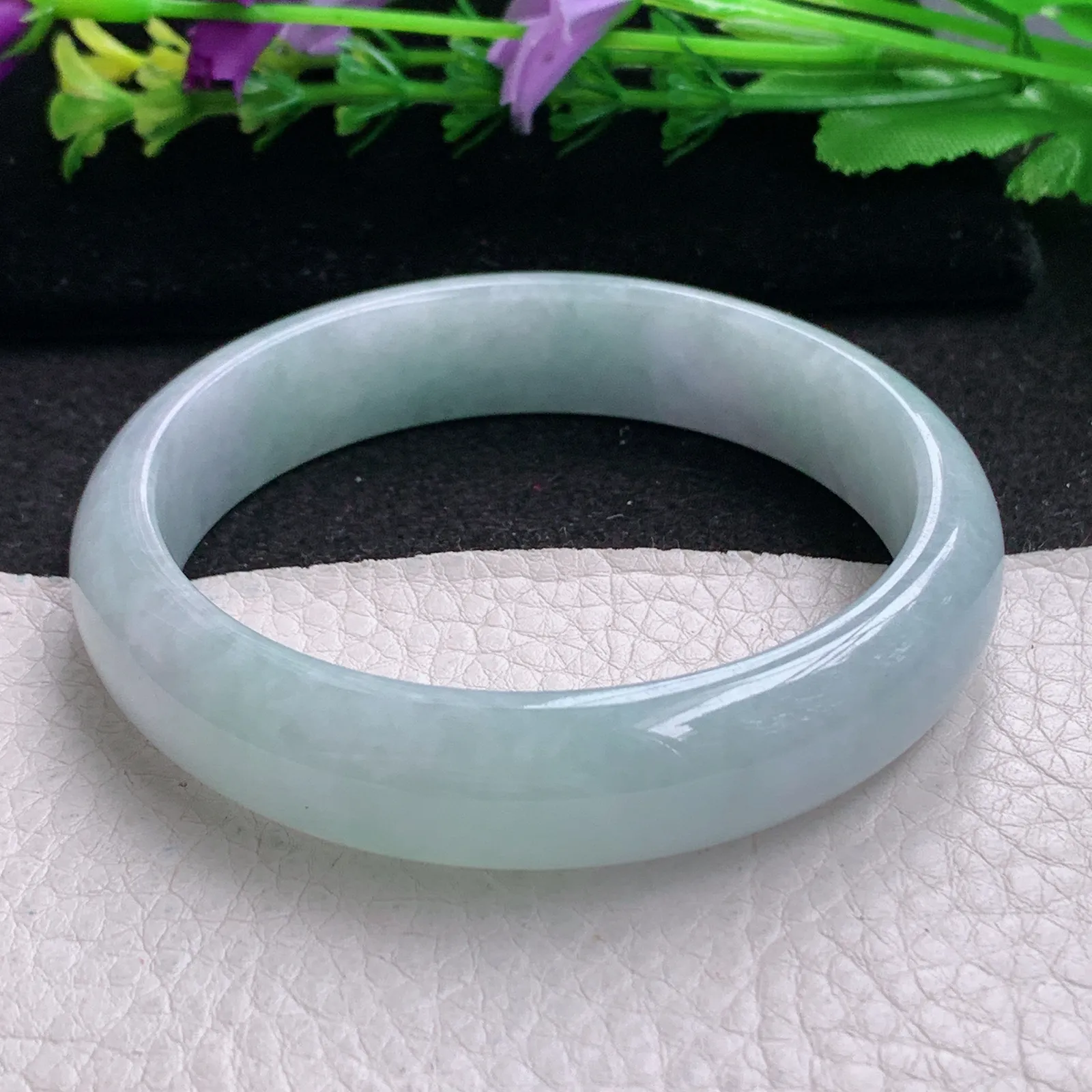 ee实拍59.5*13.5*7.3平安镯 缅甸翡翠精美蓝韵水润宽边玉手镯 玉手环