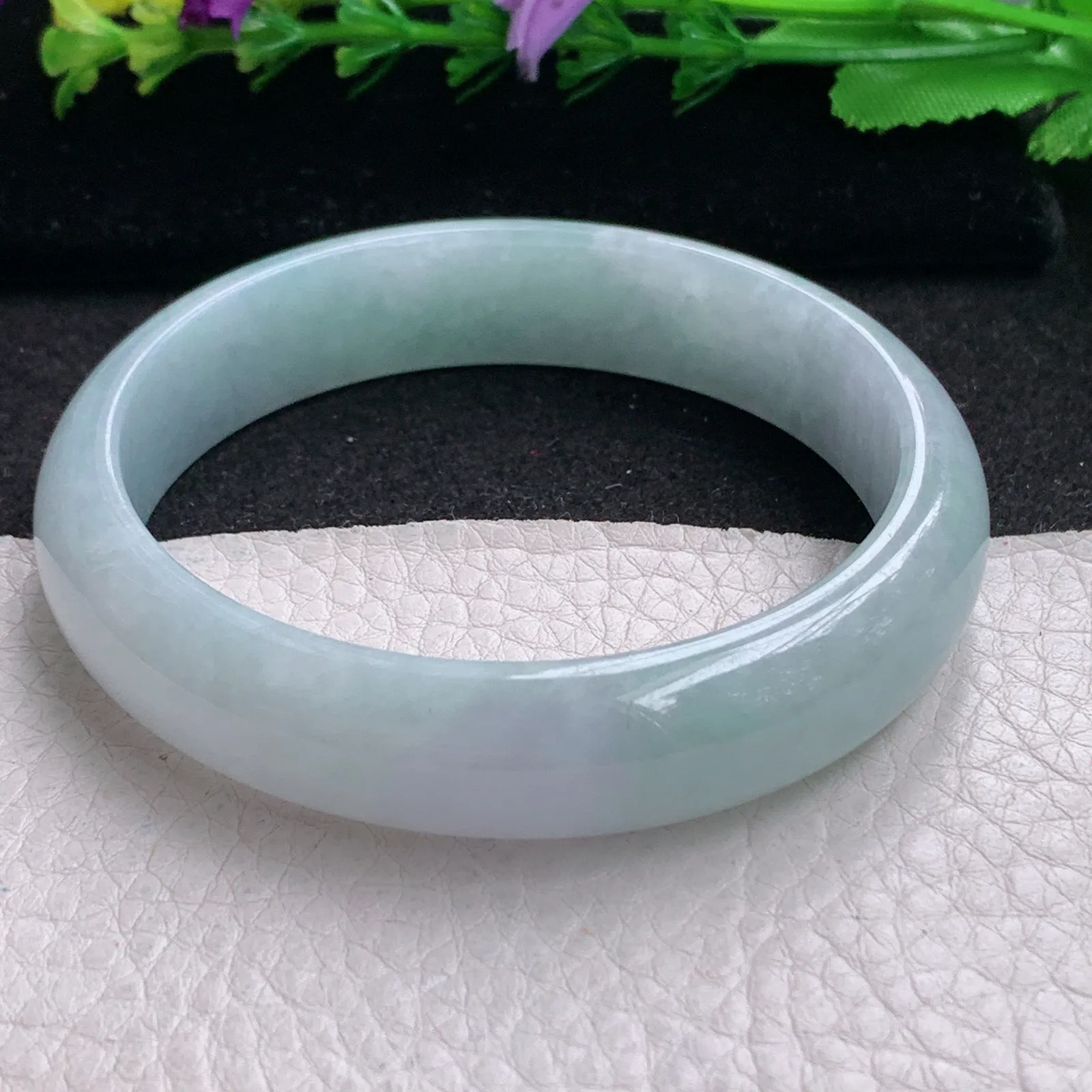 ee实拍59.5*13.5*7.3平安镯 缅甸翡翠精美蓝韵水润宽边玉手镯 玉手环