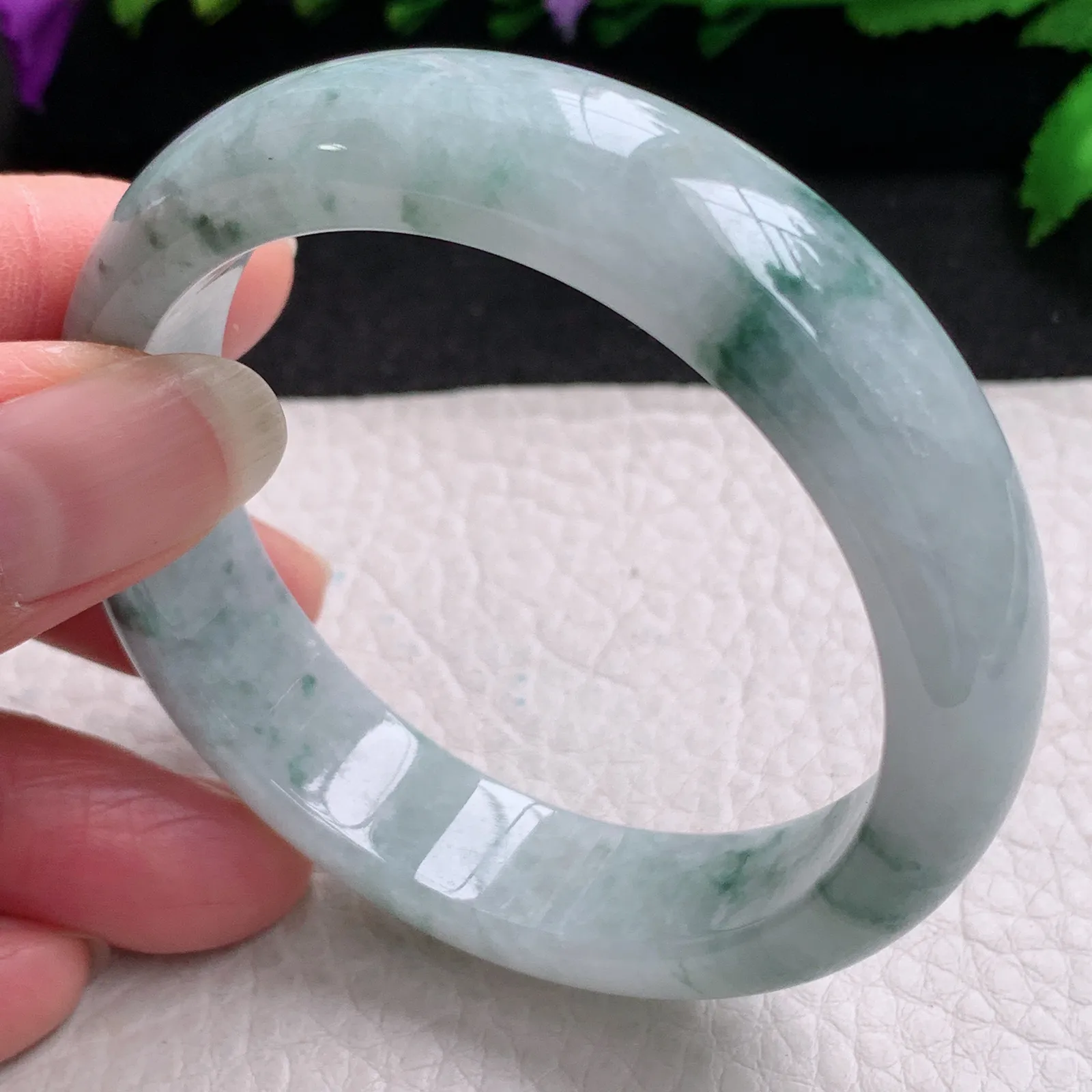 ll实拍53.3*13.8*7.5平安镯 缅甸翡翠精美飘花水润宽边玉手镯 玉手环