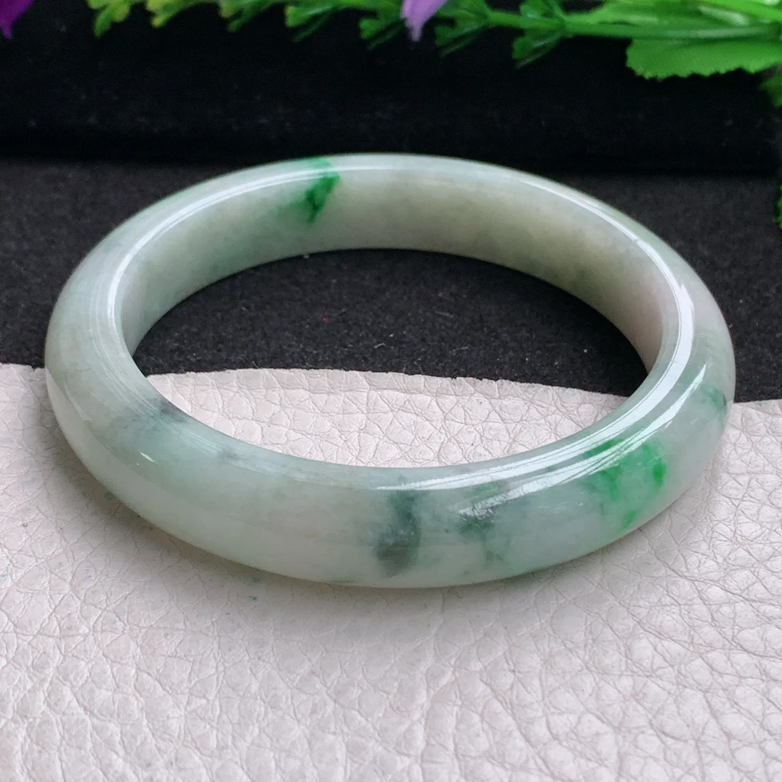 ll实拍58.3*11.6*9平安镯 缅甸翡翠精美飘花水润宽边玉手镯 玉手环
