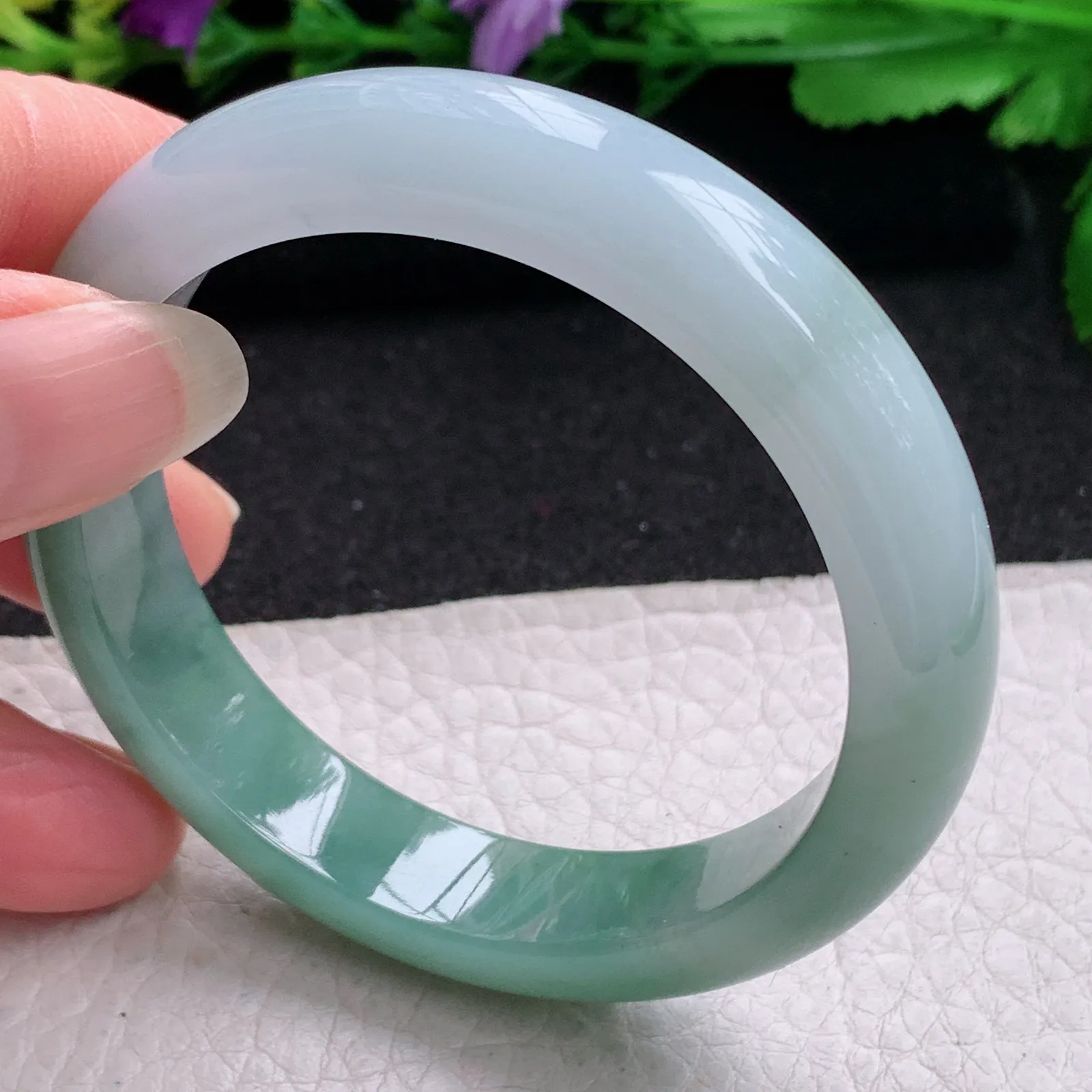 z小圈口51*11.8*7.5平安镯 缅甸翡翠精美半山水宽边玉手镯 玉手环