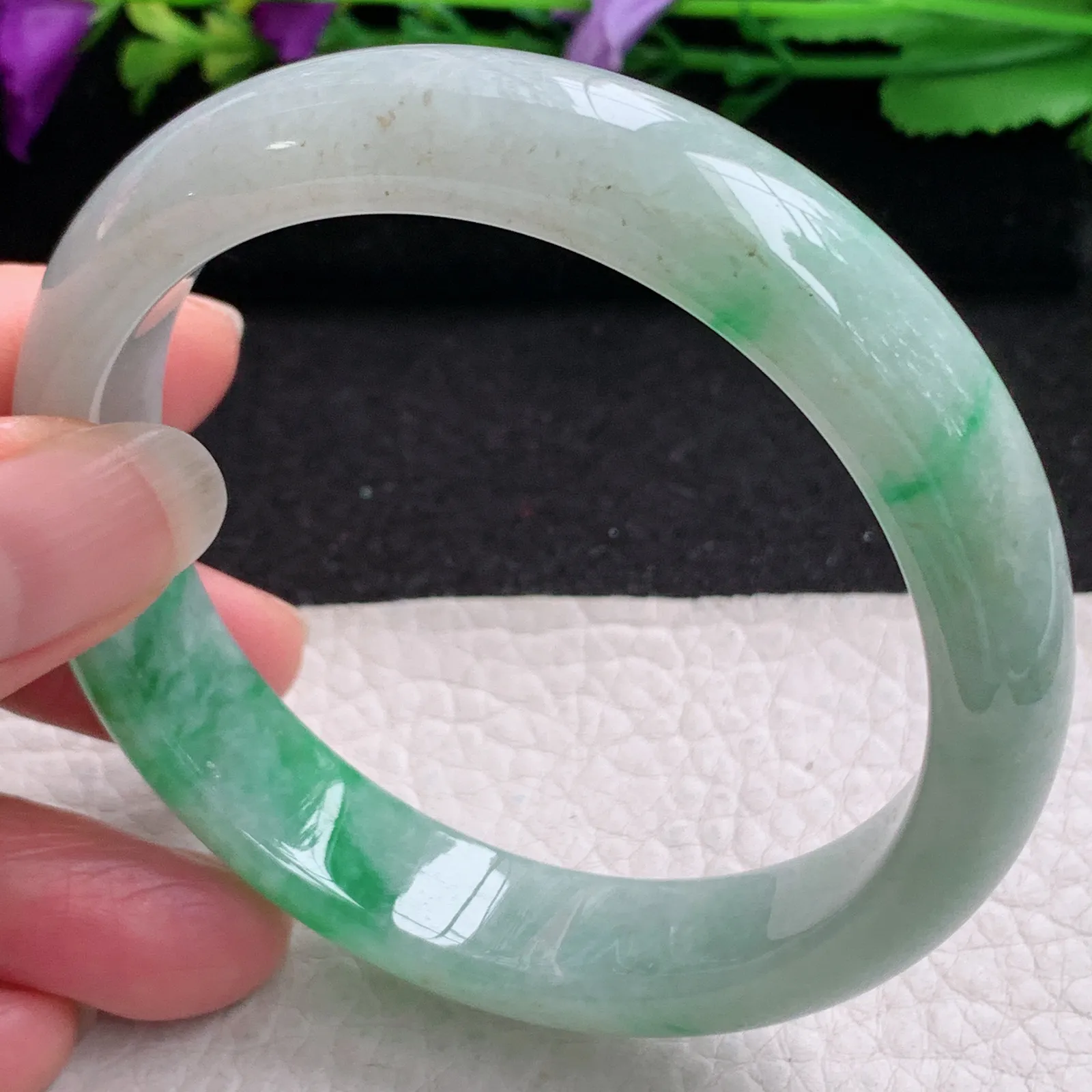ll实拍59*13*8.6平安镯 缅甸翡翠精美飘阳绿水润宽边玉手镯 玉手环