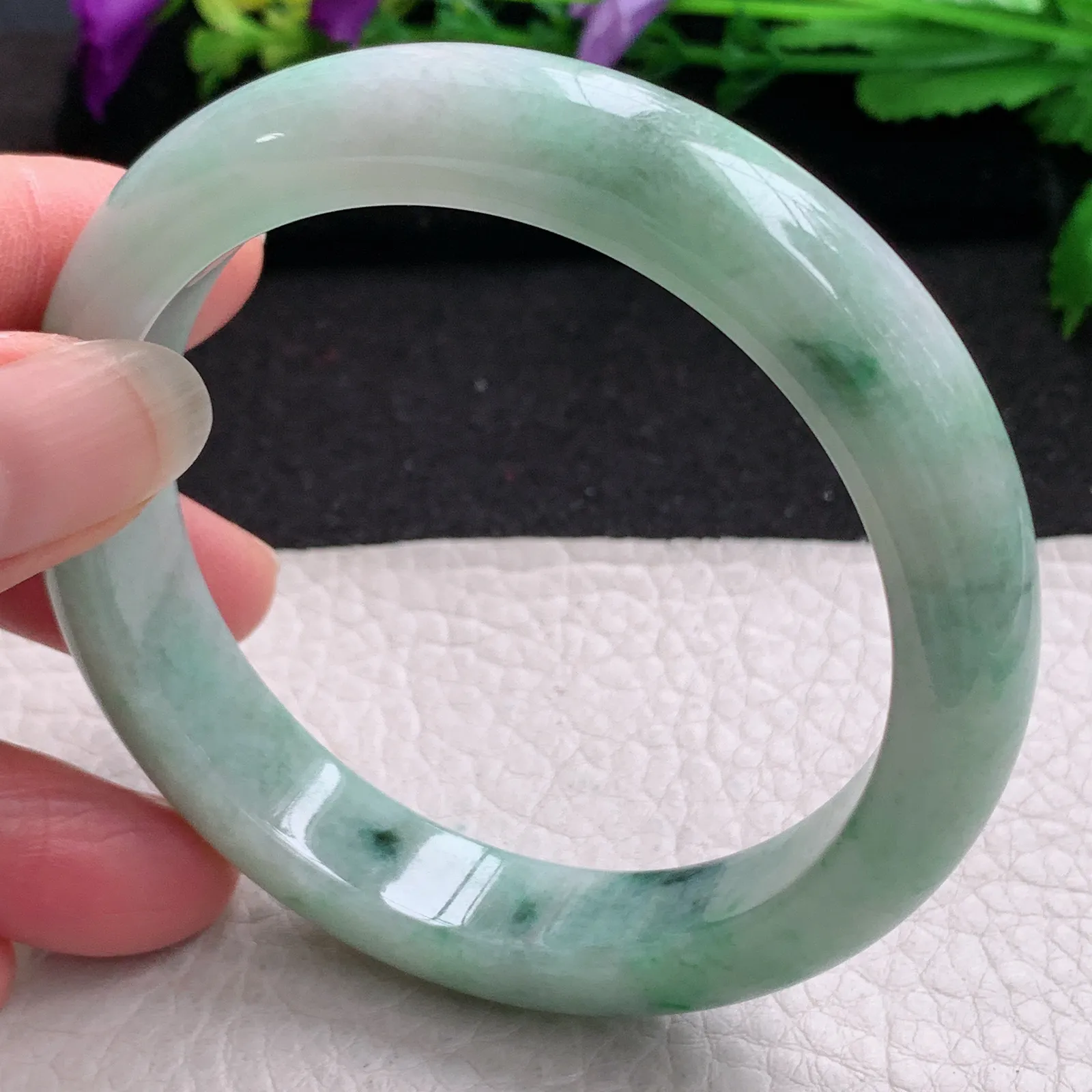 ll实拍58.5*12.5*9平安镯 缅甸翡翠精美飘花水润宽边玉手镯 玉手环